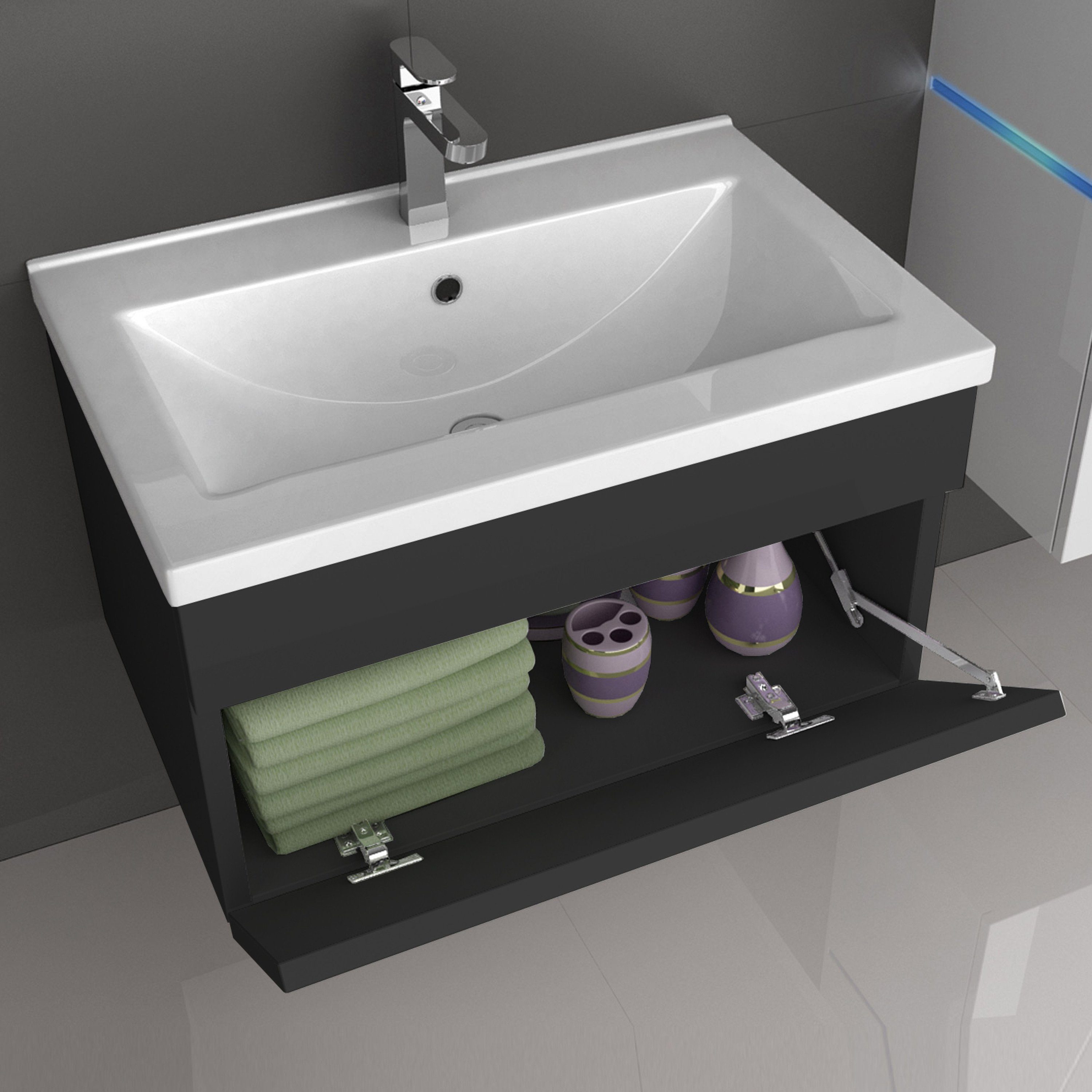 Aileenstore Badmöbel-Set Island 60, (3-St., Badmöbel-Set 3-teilig), Breite 61 cm, LED-Beleuchtung, hochglanz