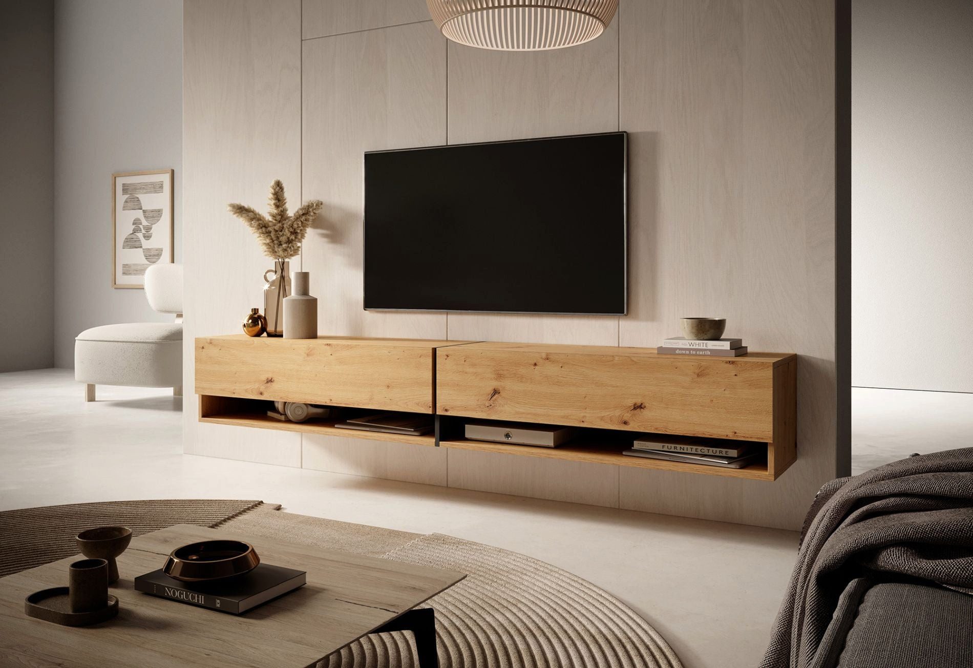 Selsey TV-Schrank MIRRGO hängend, 2-türig mit 2 offenen Fächern, 200 cm