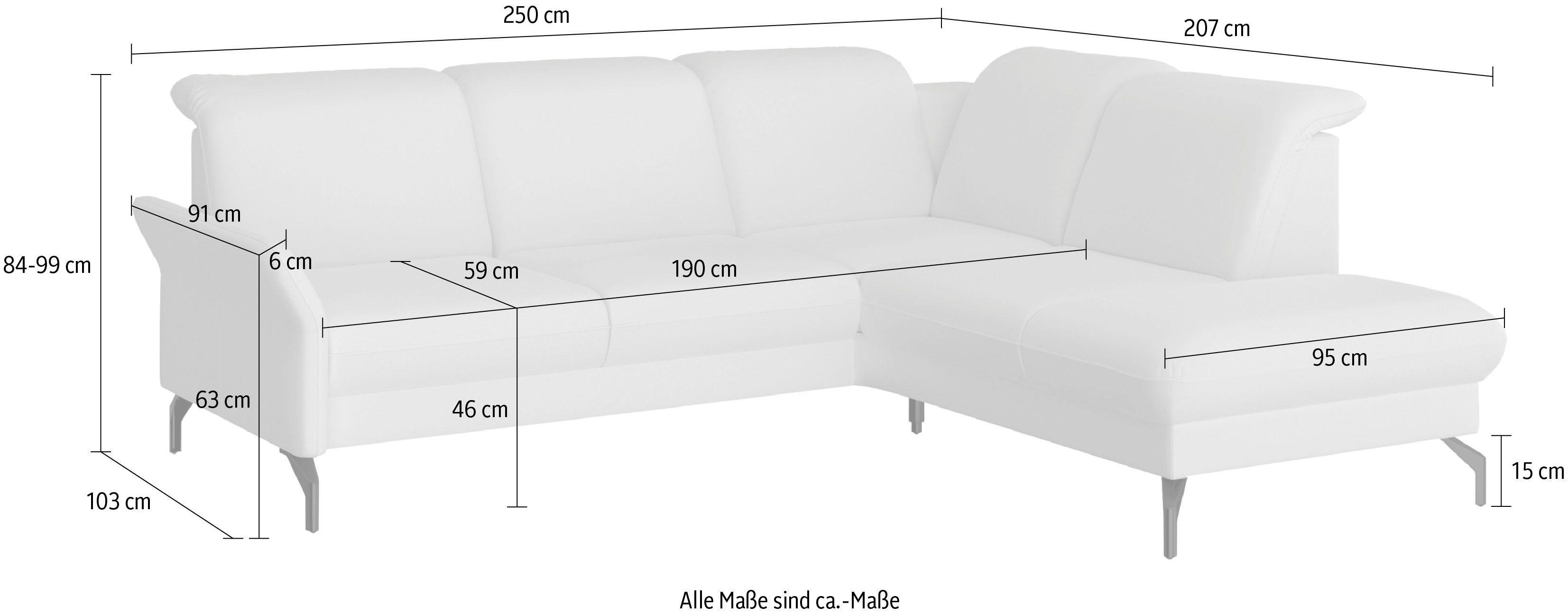 sit&more Ecksofa Fashion, wahlweise mit motorisch, Vorziehsitz, Kopfteilverstellung, Nickelfüße