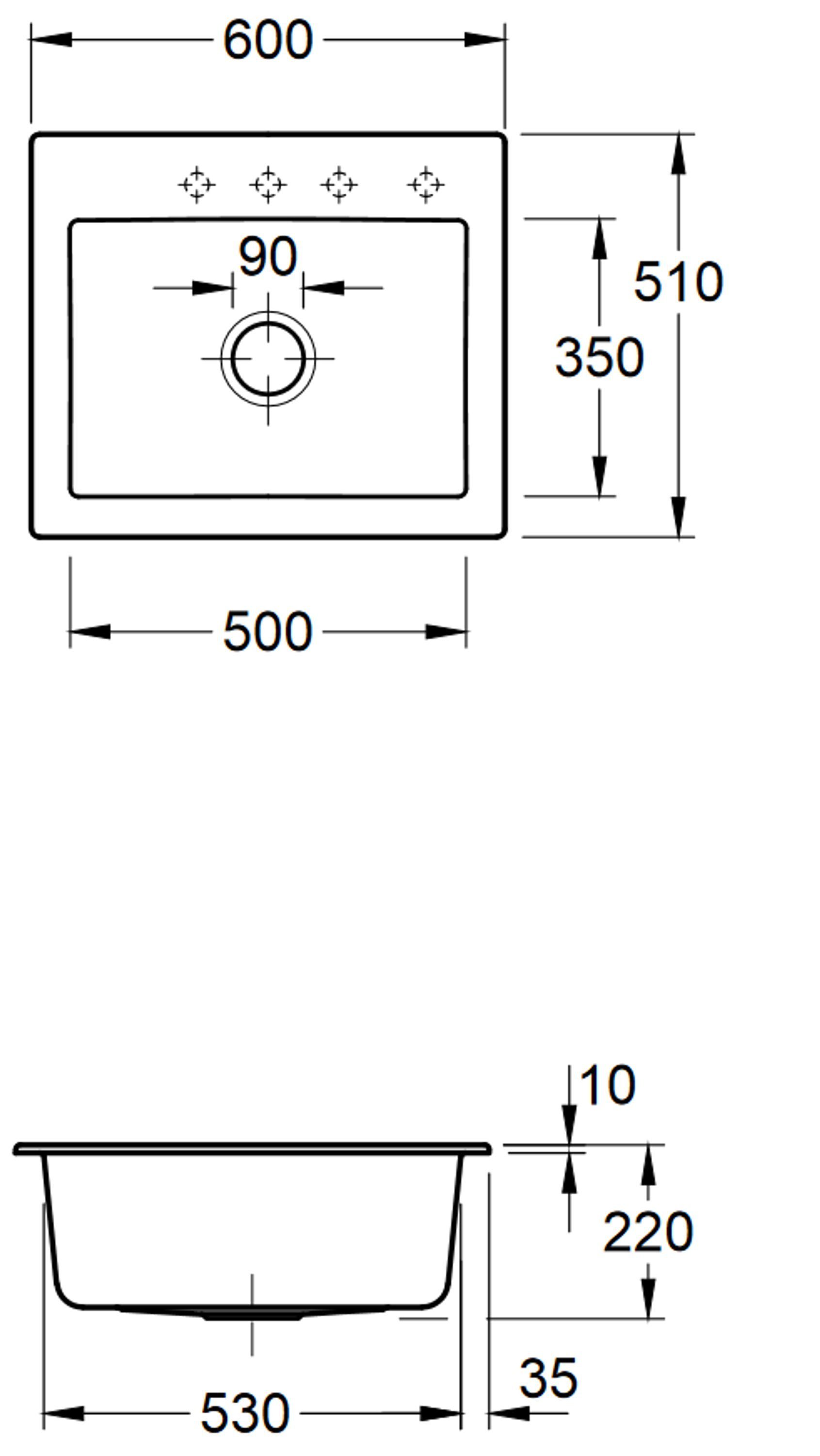 Villeroy & Boch Küchenspüle 3309 cm, Rechteckig, 60/22 02 geschützt Geschmacksmuster KD