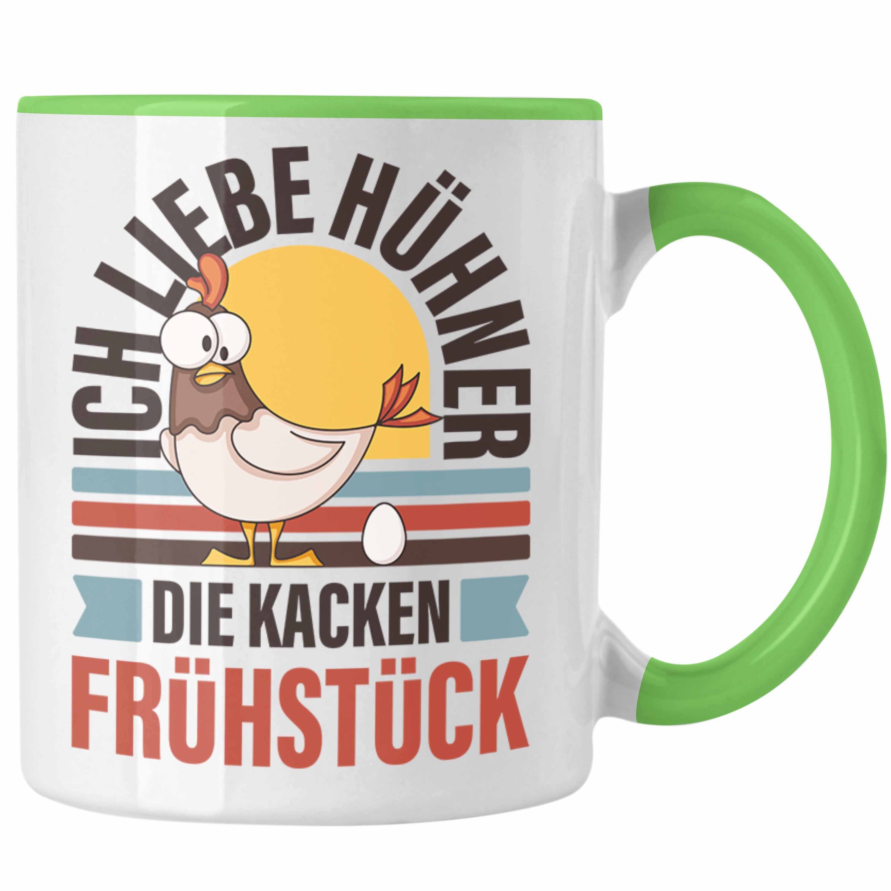 Trendation Tasse Trendation - Lustige Kaffeetasse mit Spruch Tasse mit Sprüchen Hühner Ich Liebe Hühner Die Kacken Frühstück Grün