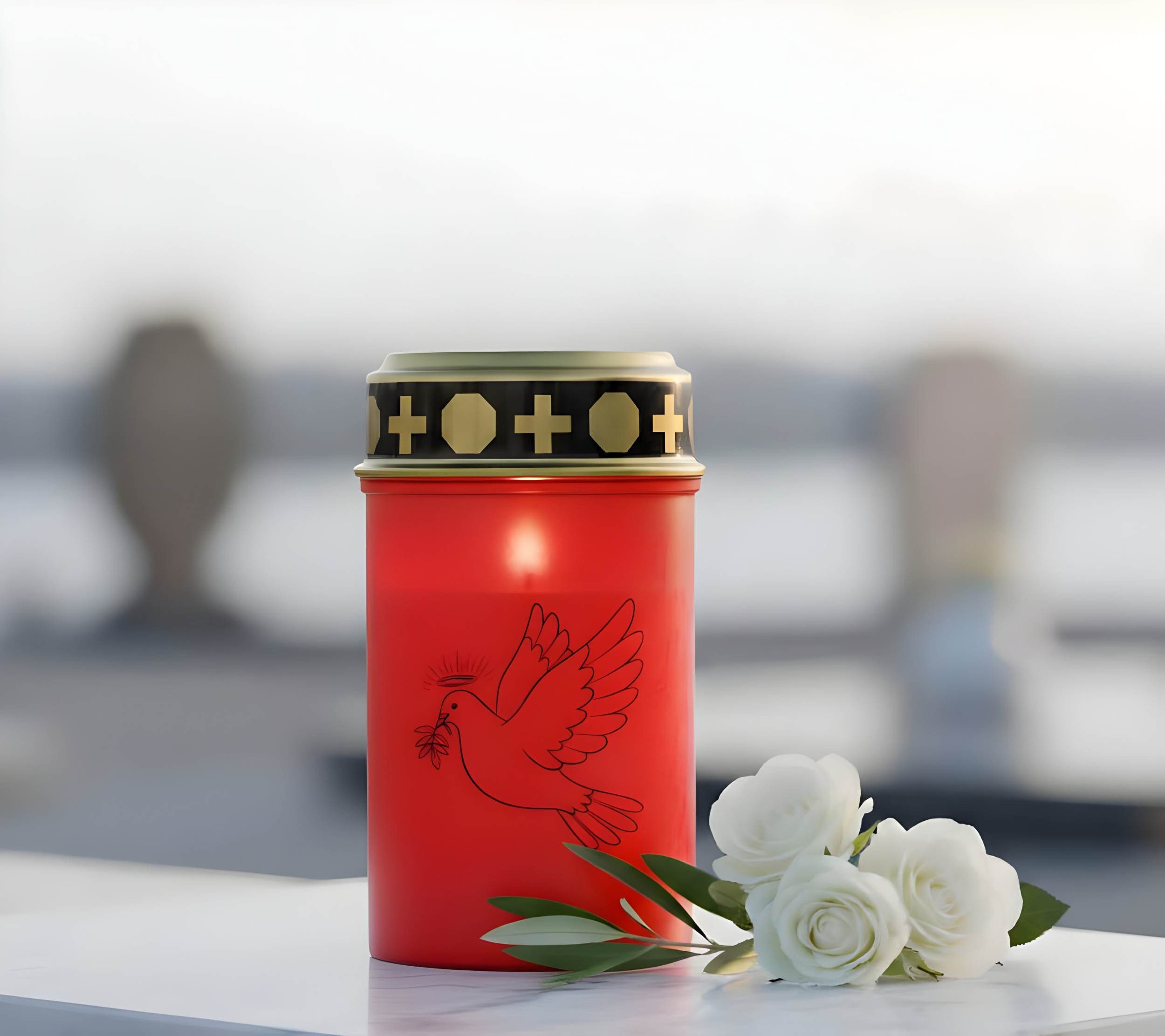 Fachhandel Plus Grabkerze LED Grablichter mit Batterien - verschiedene Motive in rot und weiß, inkl. Batterien sind die LED Grabkerzen sofort einsatzbereit
