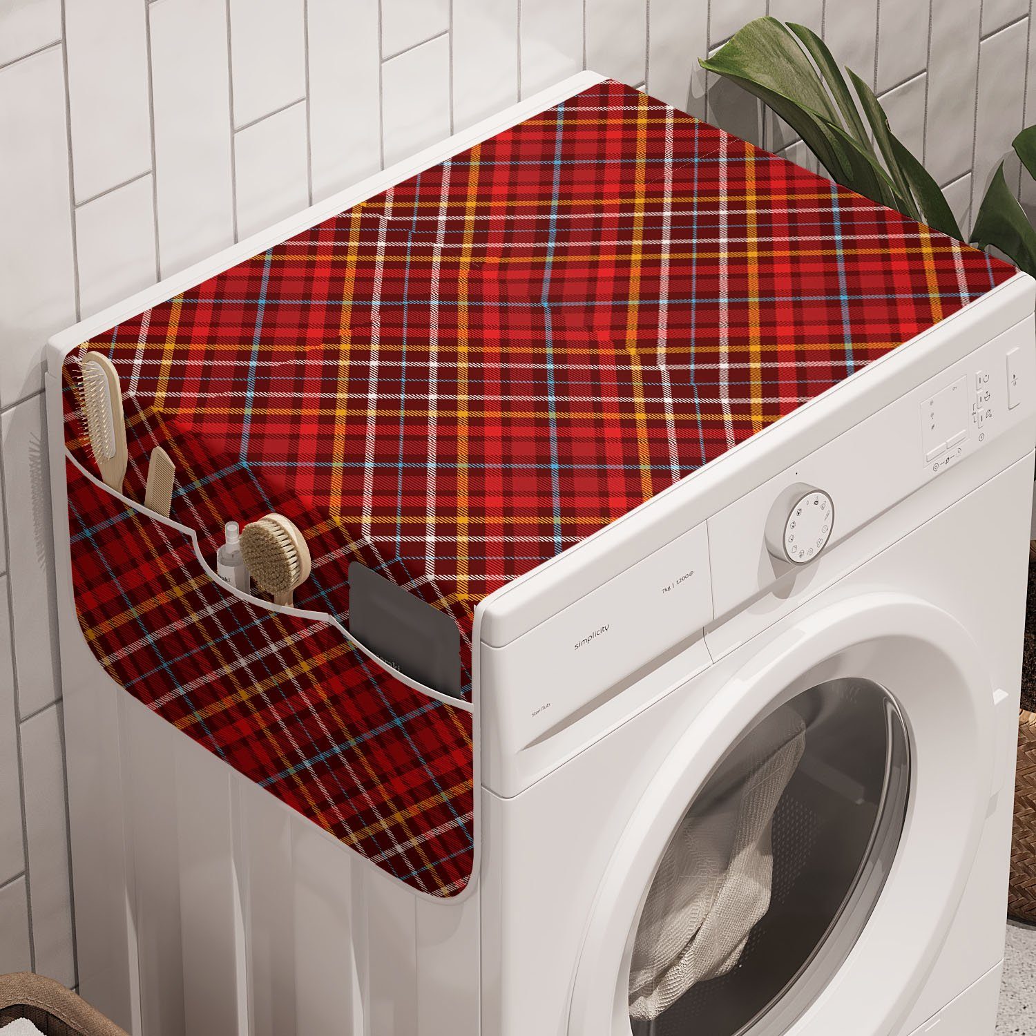 Abakuhaus Anti-Rutsch-Stoffabdeckung britische für und Trockner, Retro Waschmaschine Plaid Traditionelle Badorganizer