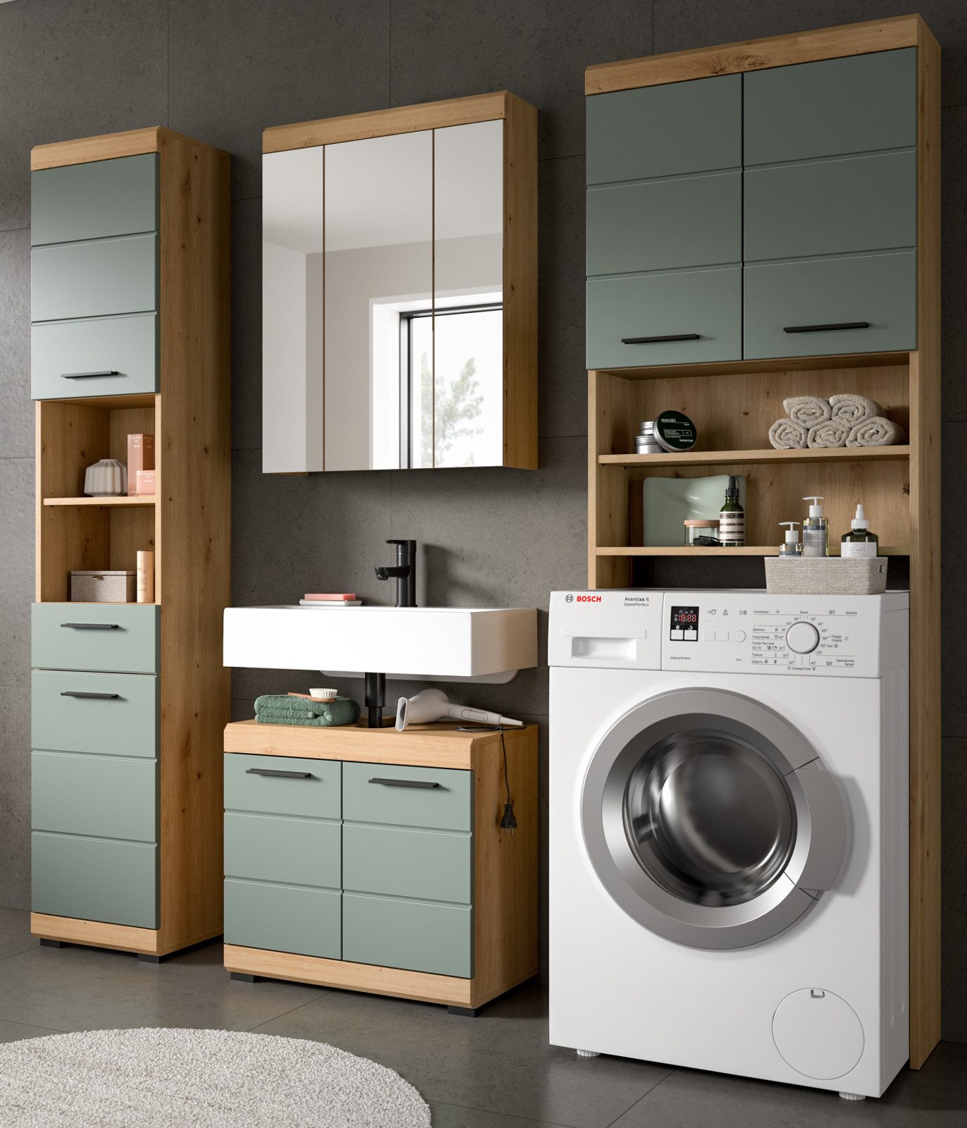 Inn.Furn Badmöbel-Set Shawn, (4-teiliges Badezimmer in Salbei grün und Eich günstig online kaufen