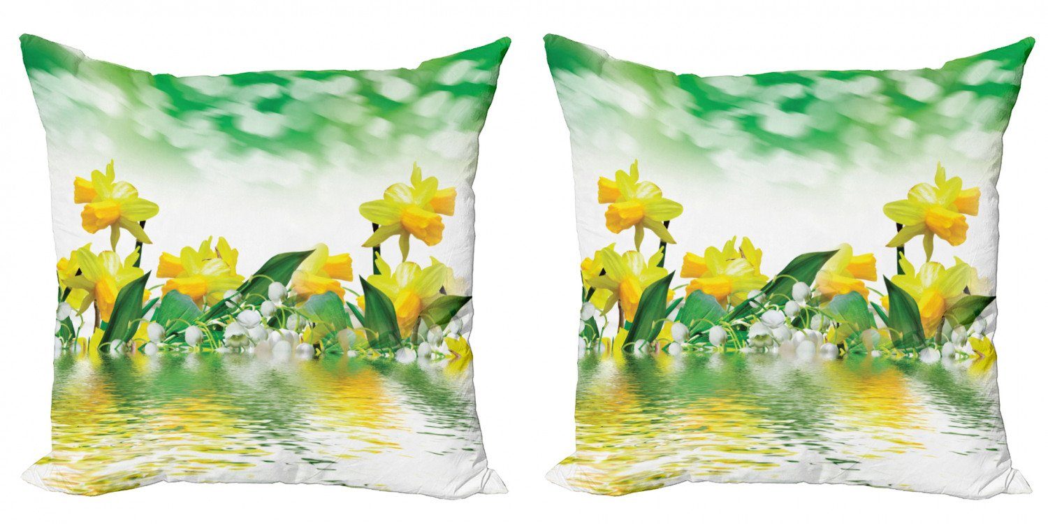 Kissenbezüge Modern Accent Doppelseitiger Digitaldruck, Abakuhaus (2 Stück), Blumen Daffodil Garten-Kunst auf dem Wasser