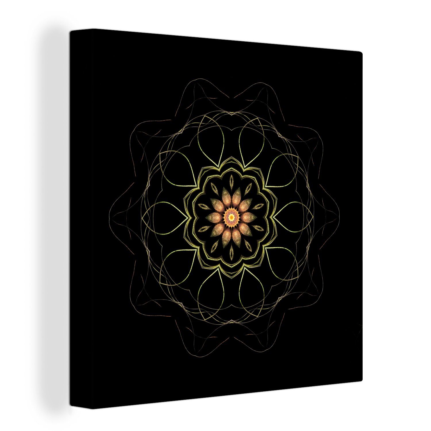 OneMillionCanvasses® Leinwandbild Ein Mandala vor schwarzem Hintergrund, (1 St), Leinwand Bilder für Wohnzimmer Schlafzimmer