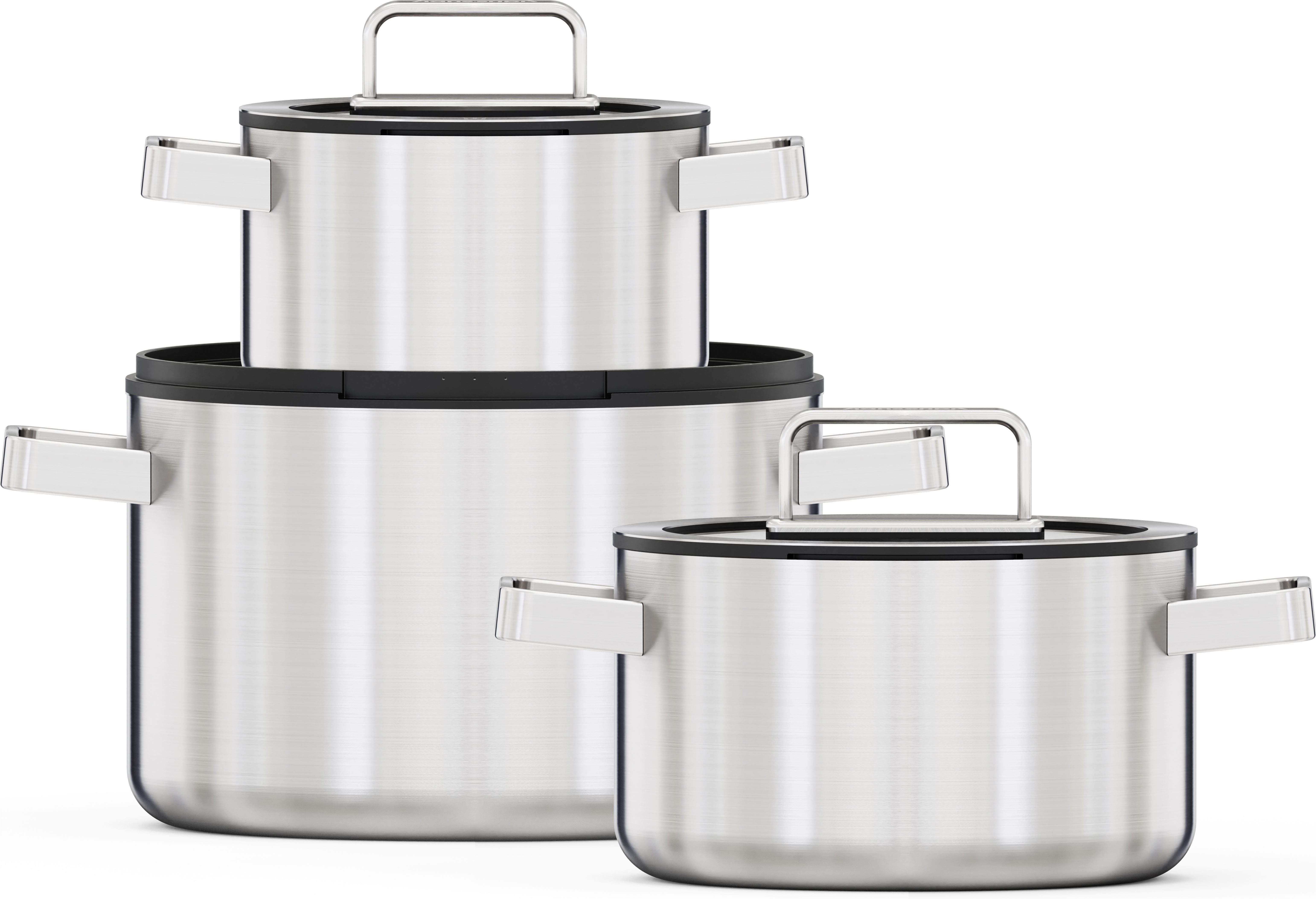 Hanseatic Topf-Set PREMIUM, Edelstahl (Set, 6-tlg., Kochtopf 1x 16 cm / 1x 20 cm / 1x 24 cm), handfreundliche Griffe, Literskala, Glasdeckel, Induktion