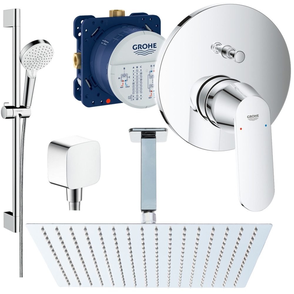 Grohe und Jowi Duscharmatur Eurosmart Cosmopolitan Duschsystem, Hansgrohe Brausegarnitur, Decke (Unterputz-Duschsystem, mit 650mm Brausestange und Deckenanschluss) Deckenanschluss