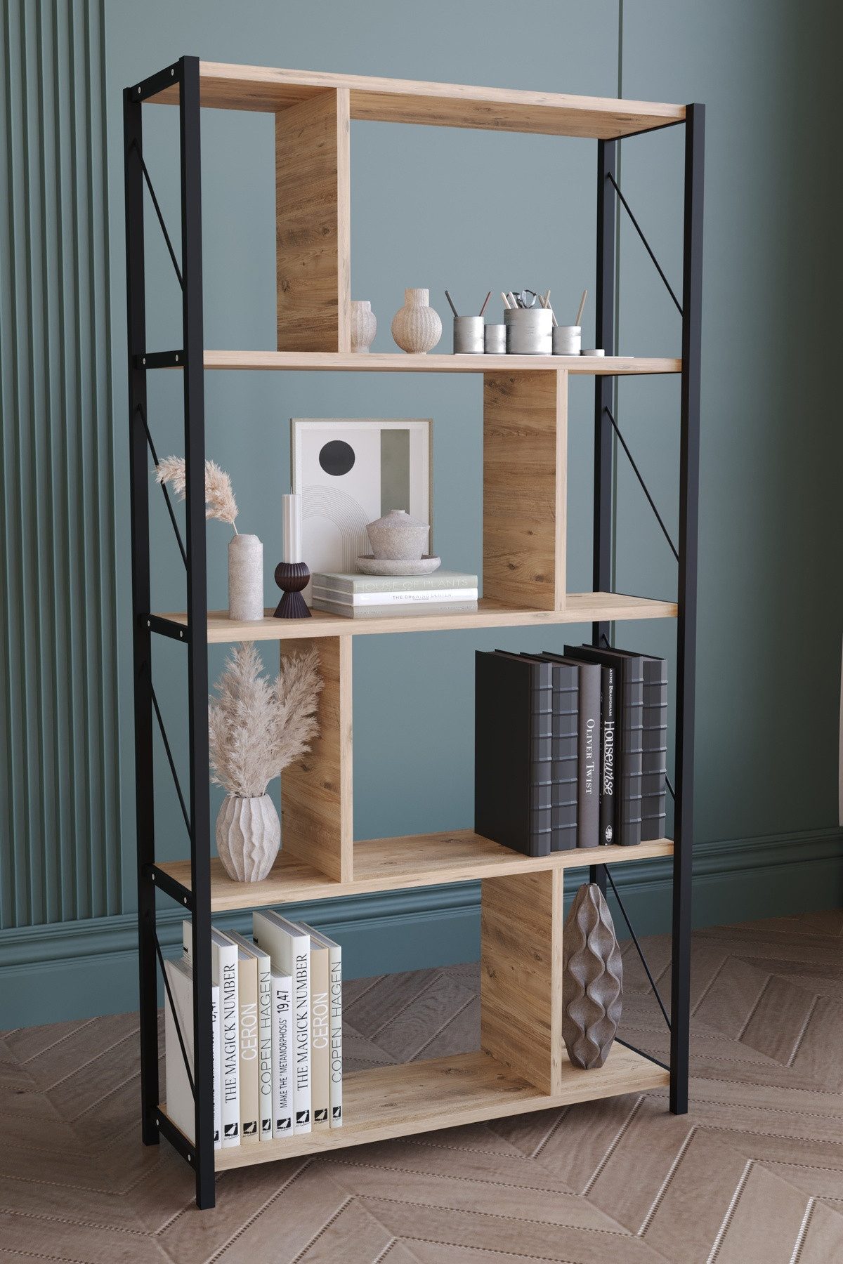 en.casa Standregal, 180 x 80 cm Eiche