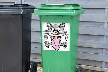 MuchoWow Wandsticker Katze - Besteck - Grau (1 St), Mülleimer-aufkleber, Mülltonne, Sticker, Container, Abfalbehälter