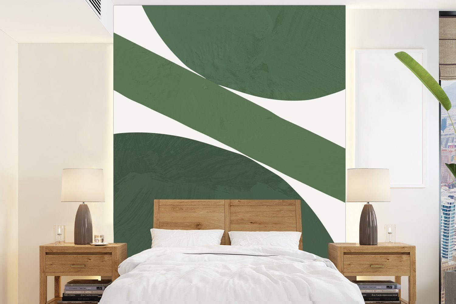 MuchoWow Fototapete Abstrakt - Grün - Formen - Weiß, Matt, bedruckt, (4 St), Montagefertig Vinyl Tapete für Wohnzimmer, Wandtapete
