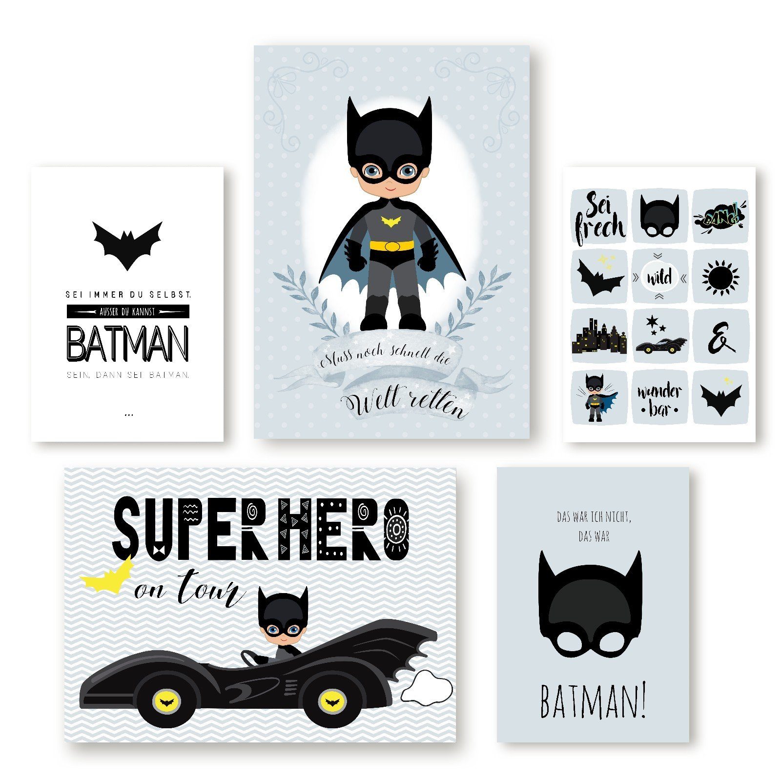 homestyle-accessoires Плакат Kinderzimmer Kinderbilder Изображенияset SUPERHELD, (5 St), - Ohne Изображенияrahmen - sorgfältige & sichere Verpackung