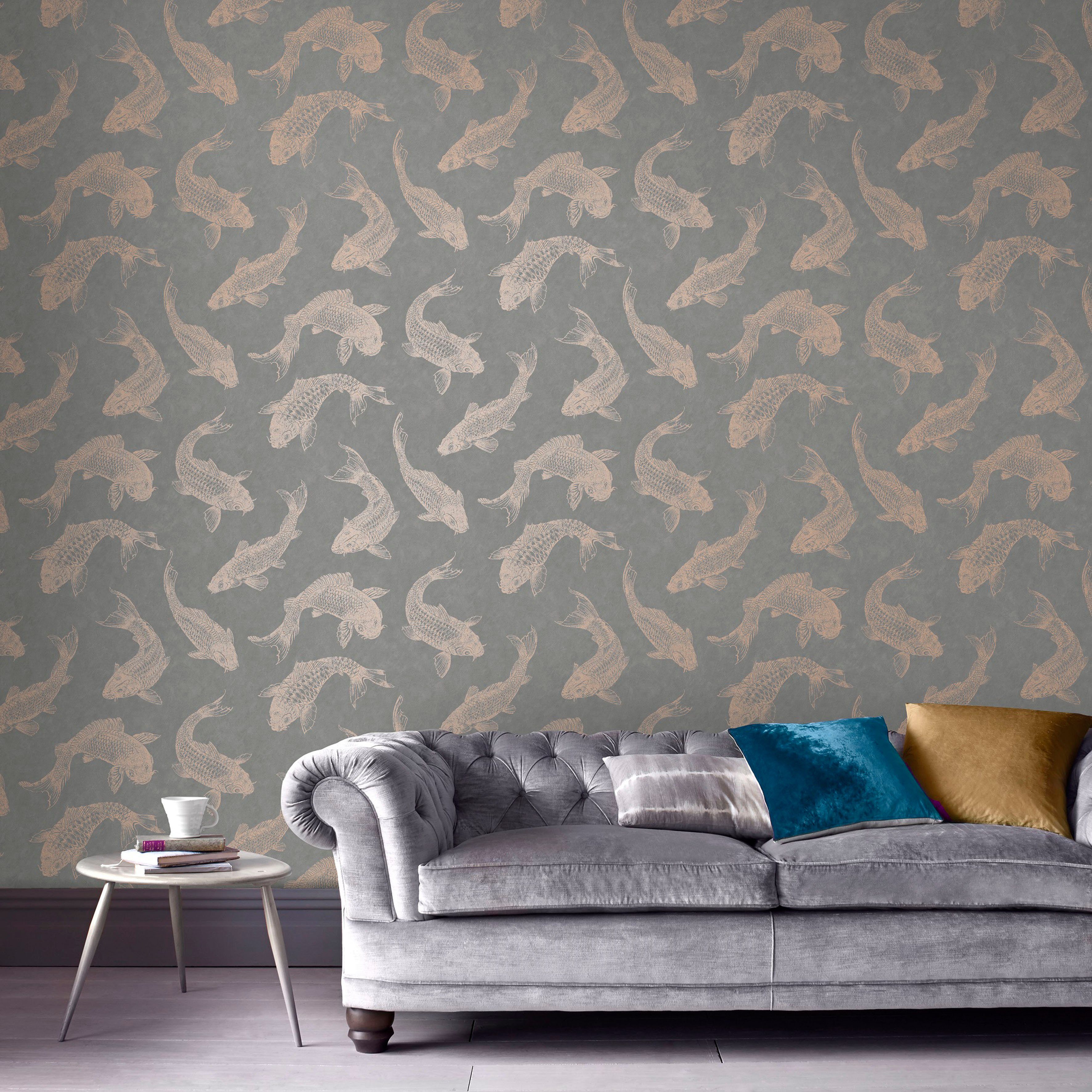 Superfresco Easy Vliestapete Superfresco Easy Vliestapete Fisch Kupfer Grau günstig online kaufen