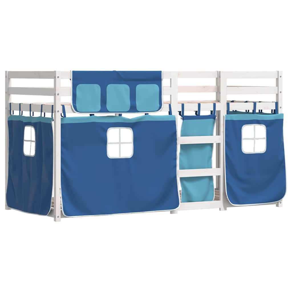 vidaXL Bett Etagenbett mit Vorhängen Blau 80x200 cm Massivholz Kiefer