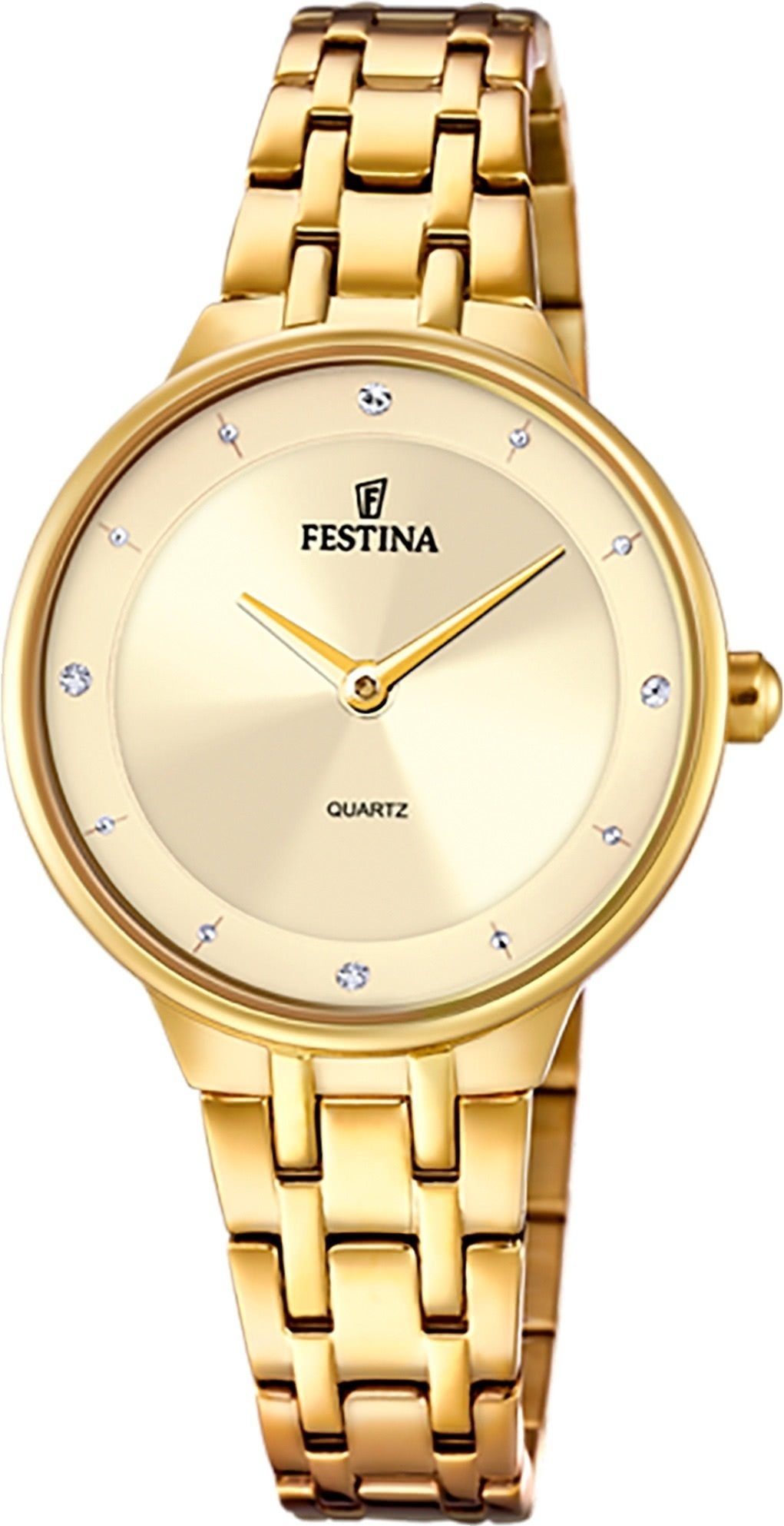 Festina Quarzuhr Festina Damenuhr Mademoiselle, (Analoguhr), Damen Armbanduhr rund, Edelstahlarmband gold, Fashion