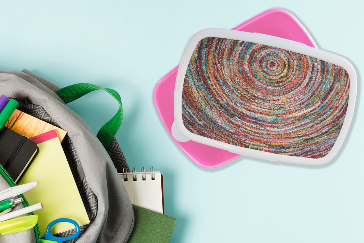 Teppichboden, Brotdose Farben Lunchbox Mädchen, Brotbox für Snackbox, (2-tlg), Erwachsene, rosa Kunststoff, - MuchoWow Kinder, Kreis - Kunststoff