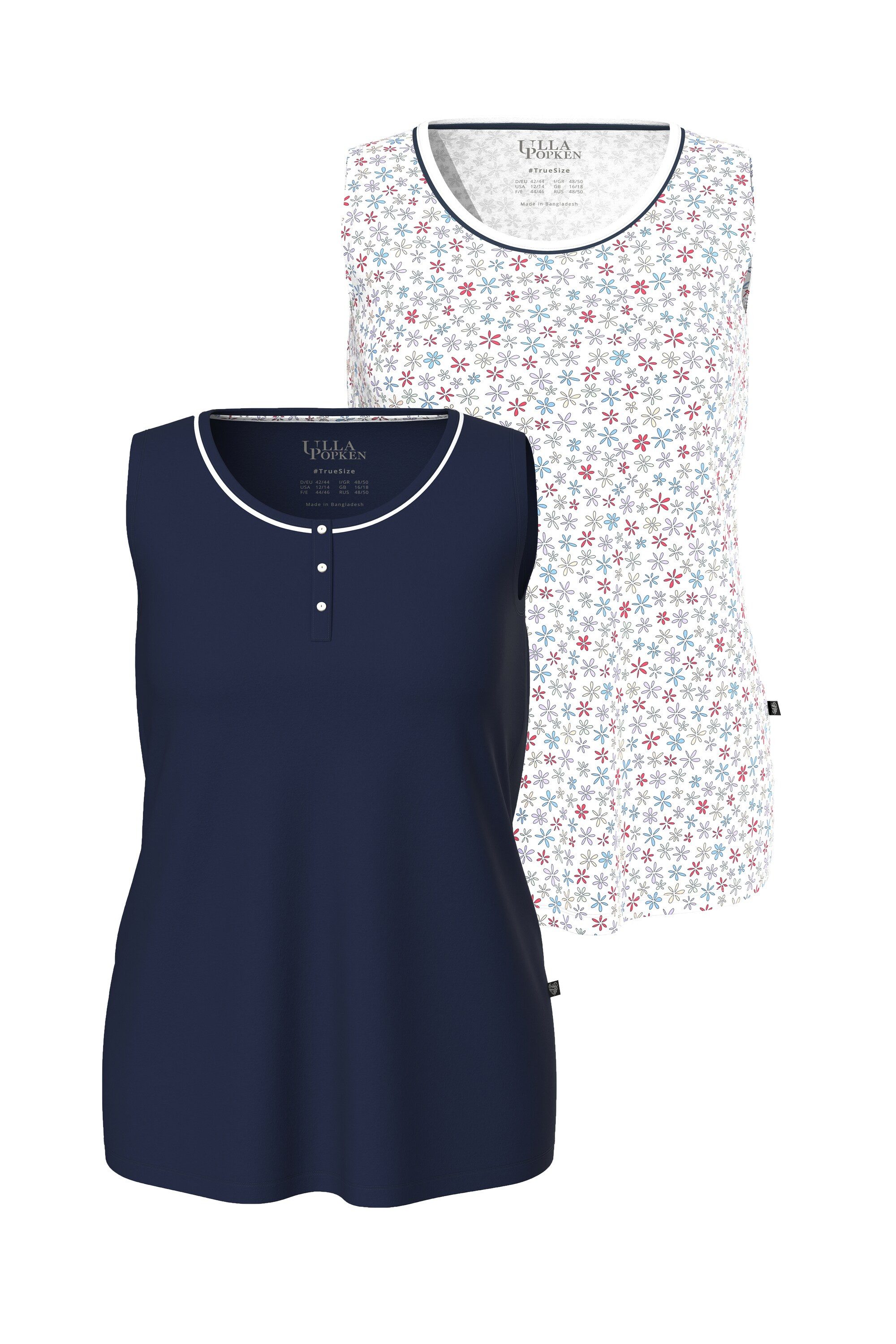 Ulla Popken Pyjamaoberteil Pyjama-Tops 2er-Pack uni/Blüten Rundhals ärmello günstig online kaufen