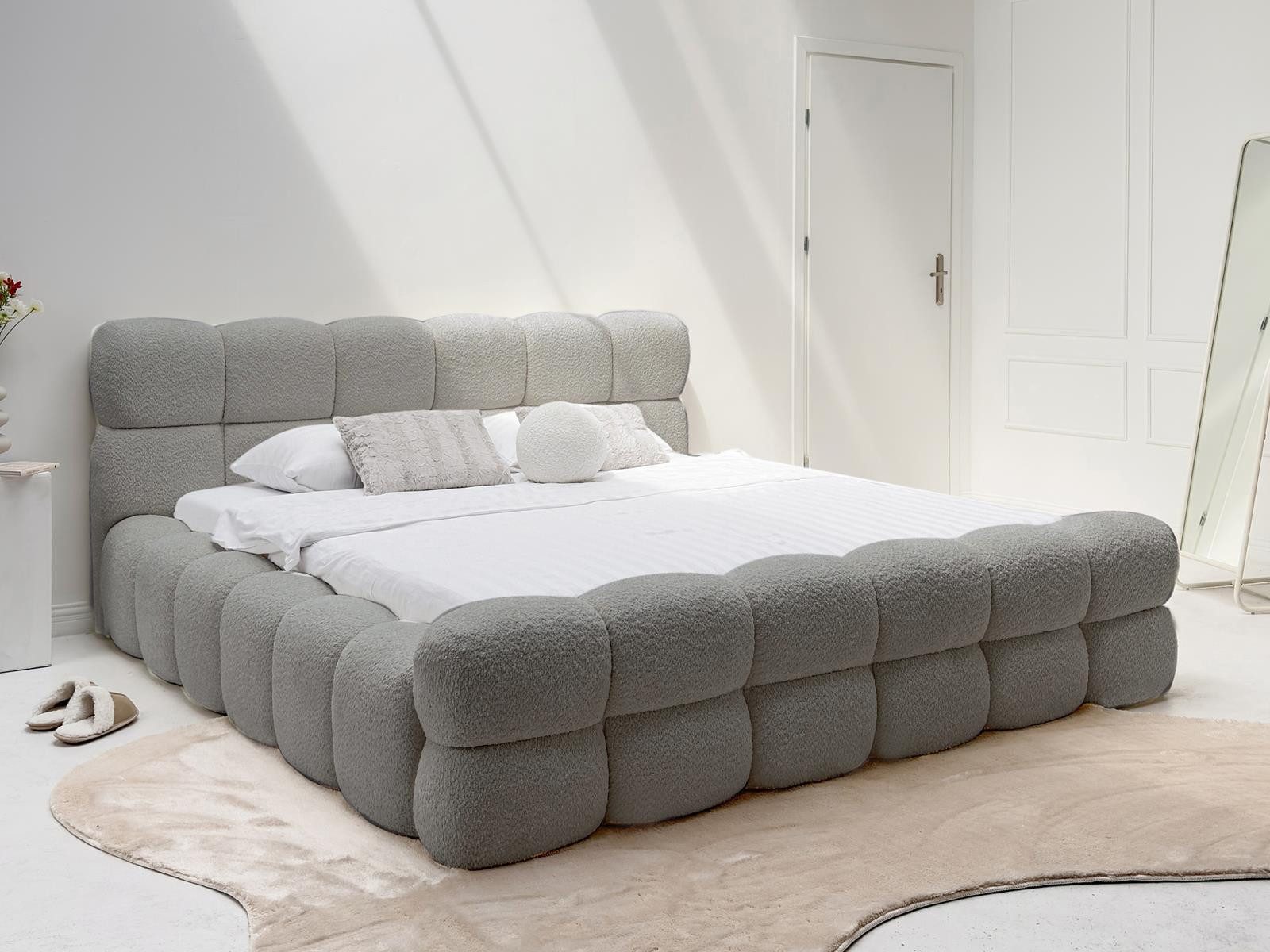 Compleo Polsterbett bubble, Designerbett 140/160/180/200 DALIA (TOPSELLER, Lattenrost mit Holzrahmen oder Metalrahmen), Wolkenbett, Cloud-Bett mit Bettkasten