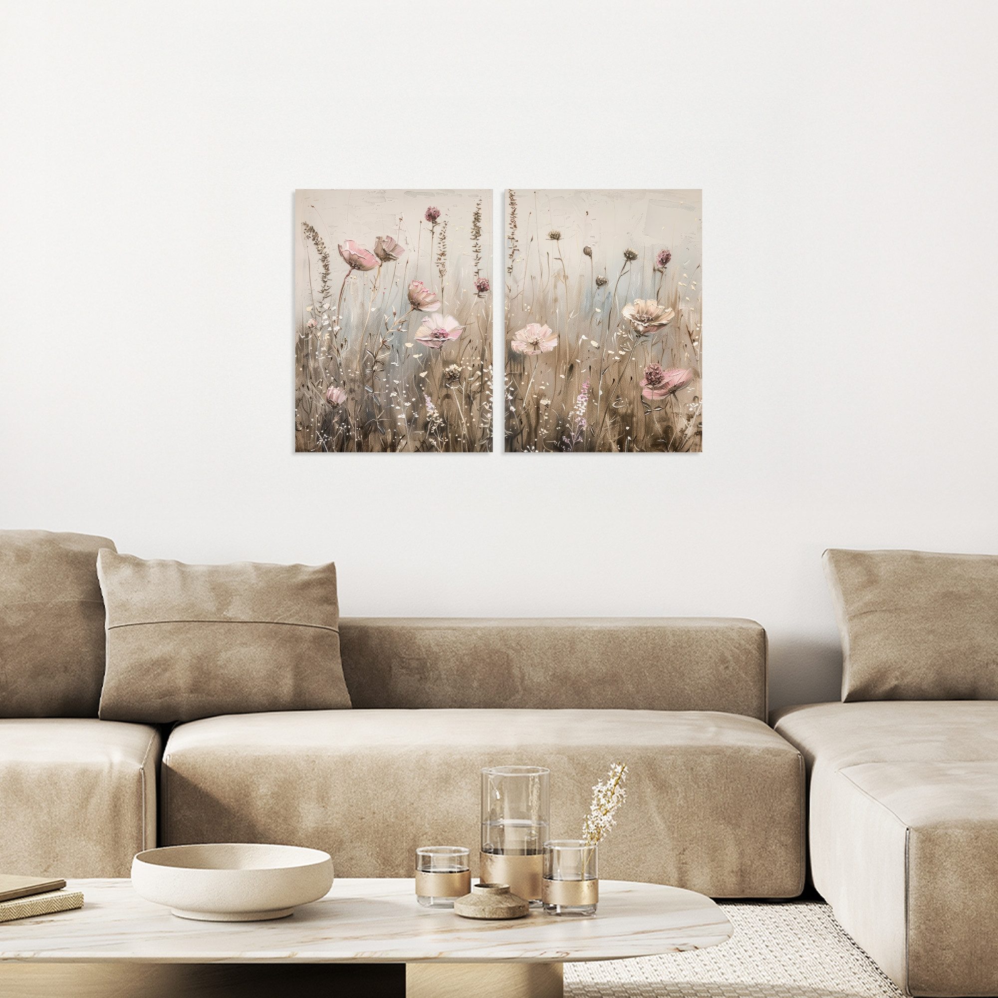 MuchoWow Leinwandbild Blumen - Beige - günstig online kaufen
