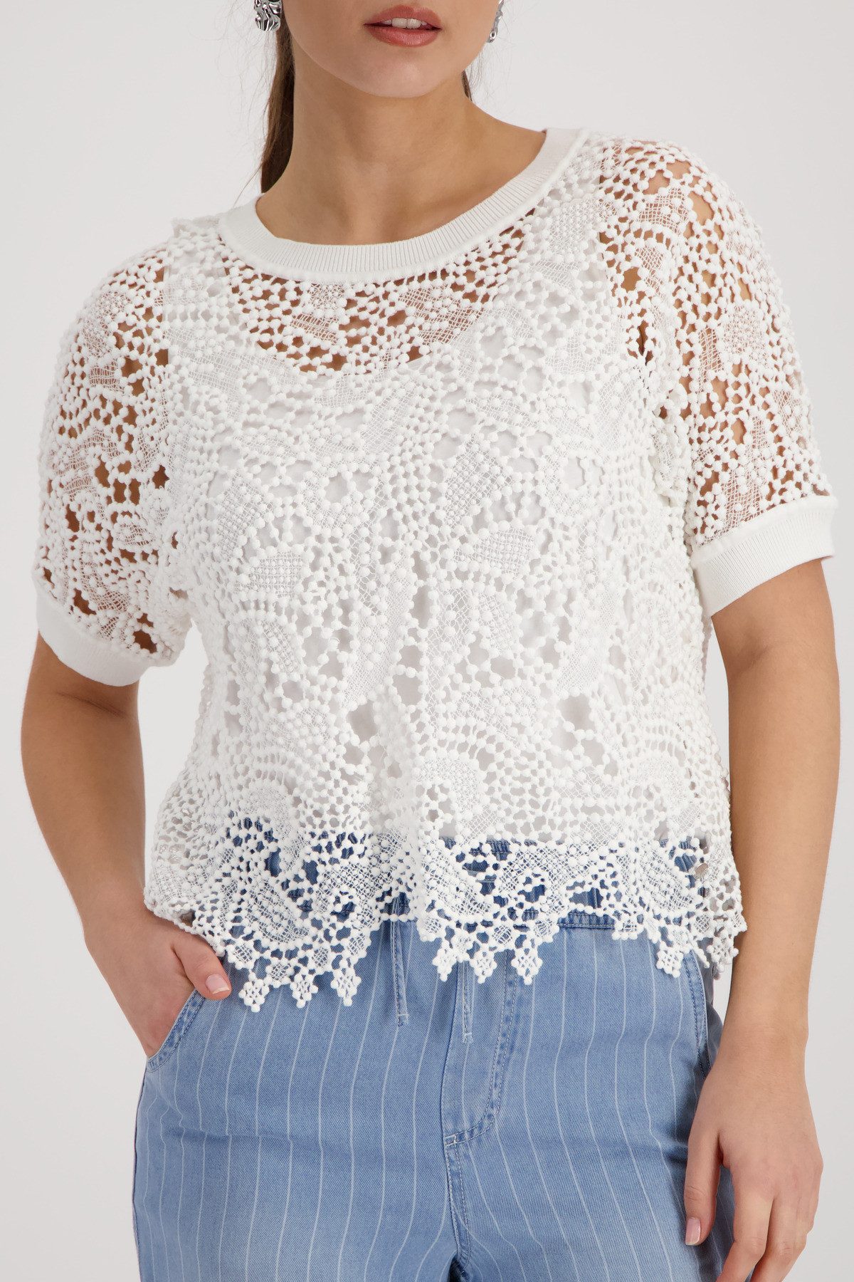 monari Ajourpullover Pullover Basic Spitze aus Spitze
