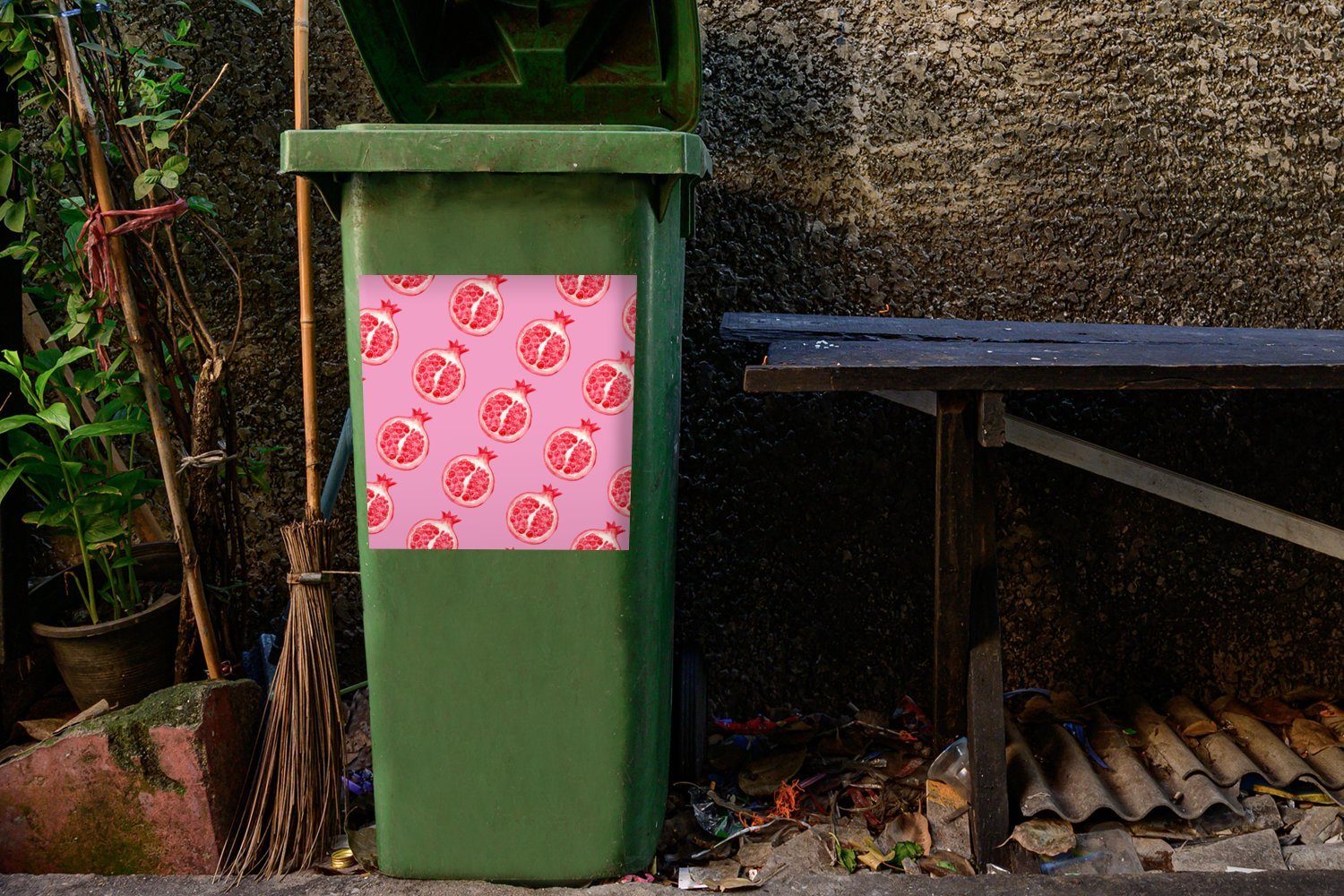 St), - Abfalbehälter (1 Container, Obst - MuchoWow Schablonen Rosa Mülltonne, Sticker, Wandsticker Mülleimer-aufkleber,