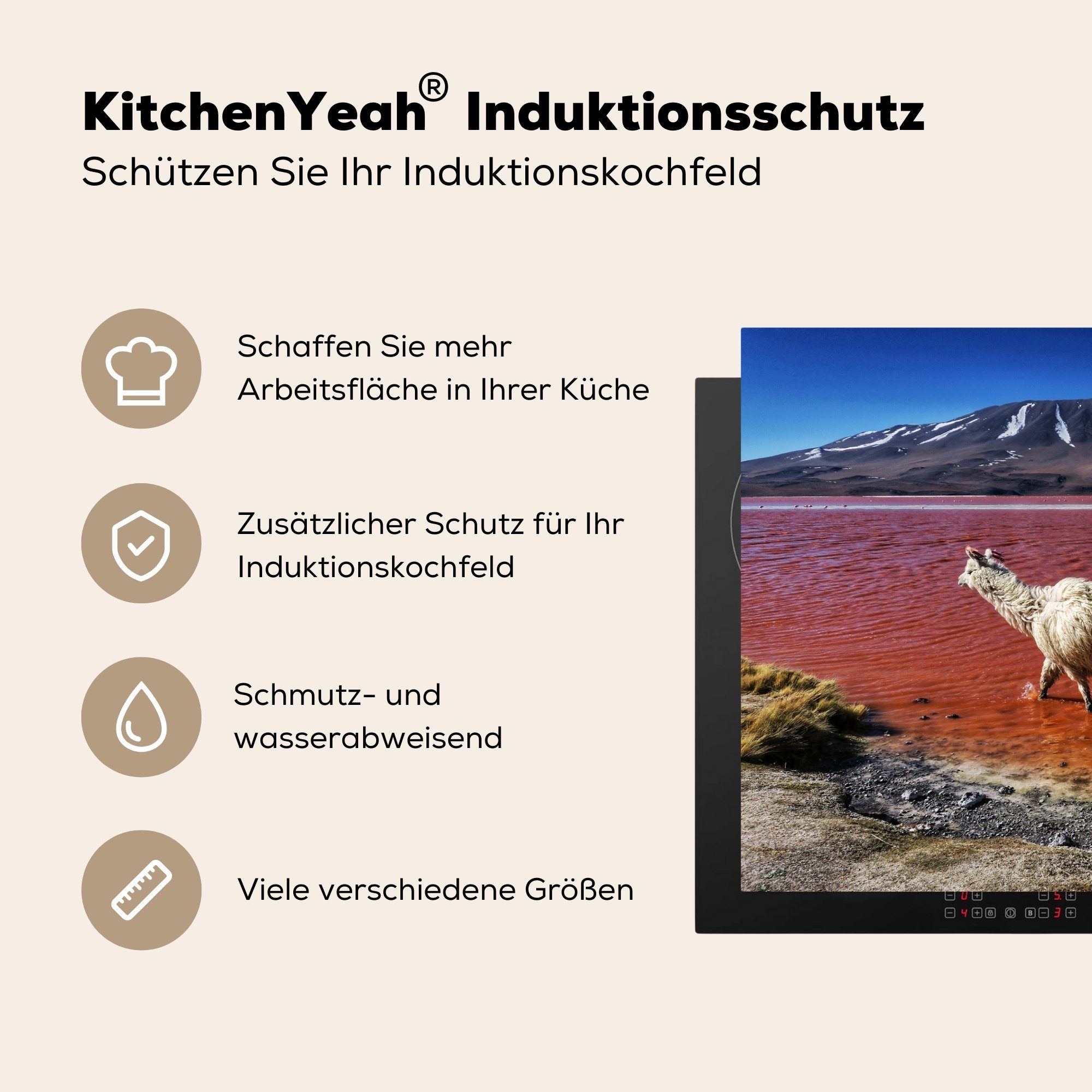 küche, Schutz Induktionskochfeld 81x52 Berg, Vinyl, die Alpakas - - tlg), (1 Herdblende-/Abdeckplatte cm, für MuchoWow Ceranfeldabdeckung Rot