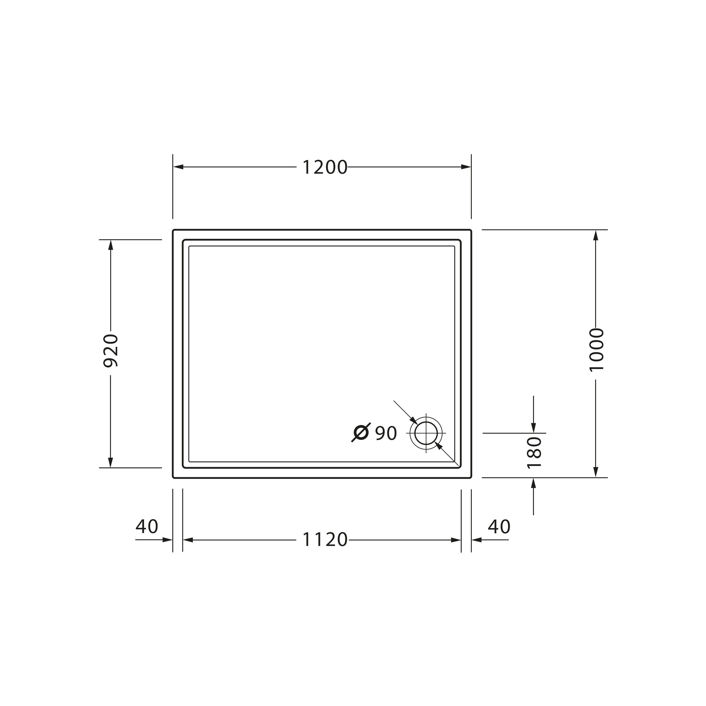 Duravit Duschwanne Starck Slimline 1200 x 1000 mm Weiß Ablaufdurchmesser 90mm, rechteckig, Sanitäracryl