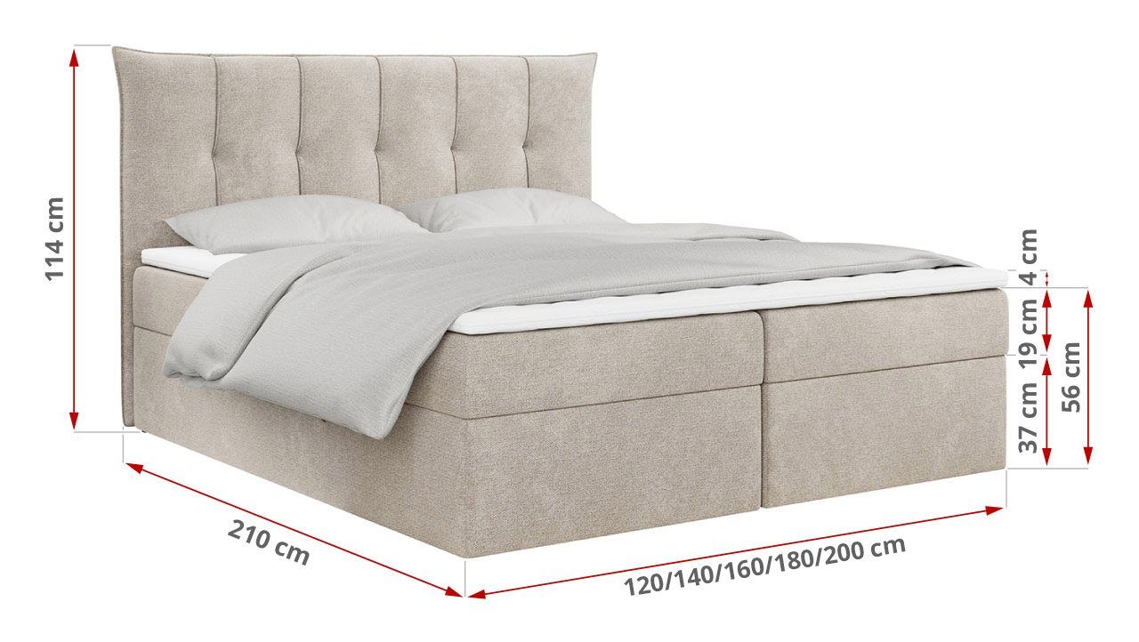 Polsterbett Schlafzimmer, Doppelbett mit Kopfteil MKS Bettkasten 10, MÖBEL PREMIUM Boxspringbett mit für