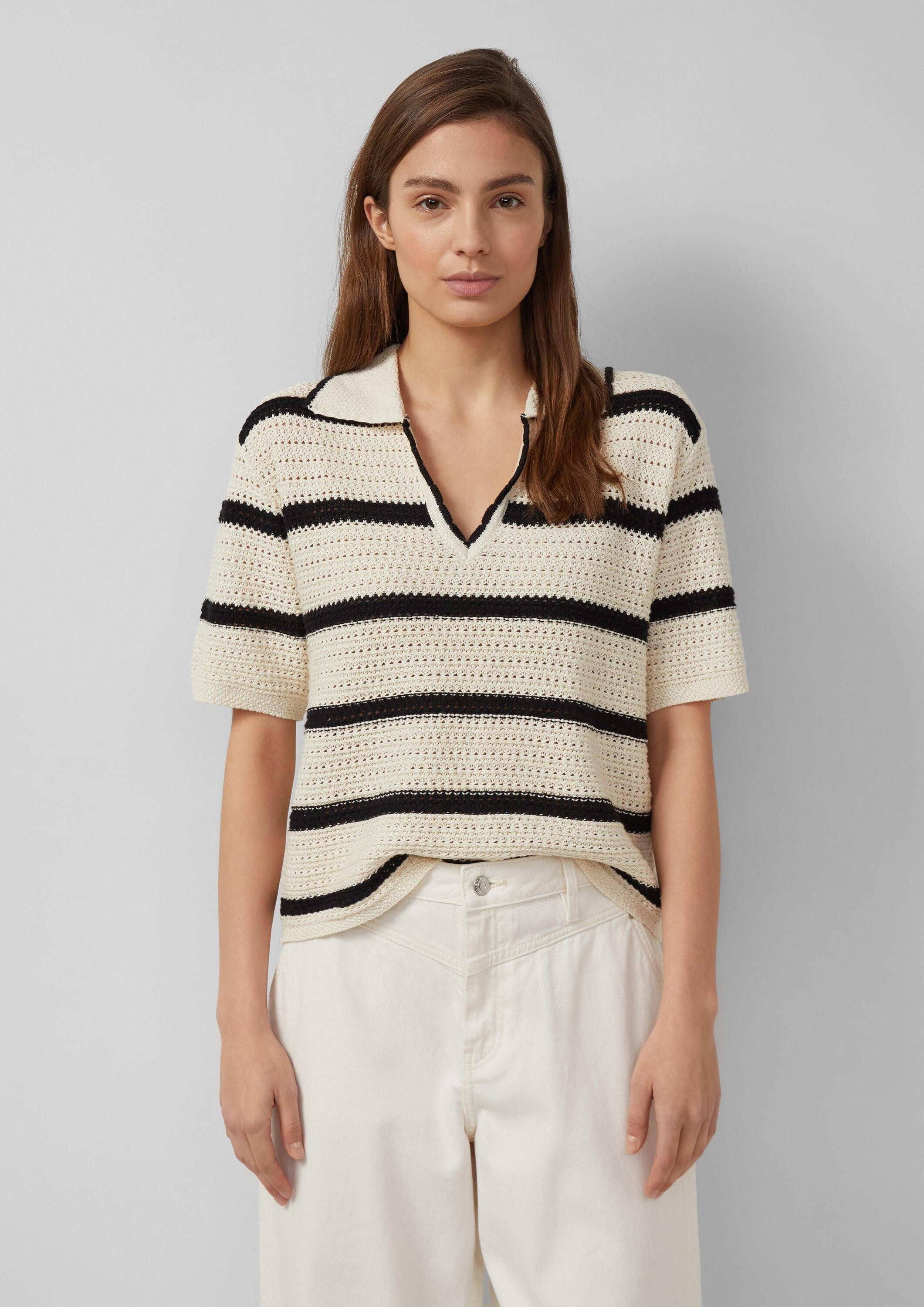 s.Oliver Kurzarmpullover Strickpullover Strickpolo mit V-Ausschnitt im Relaxed Fit