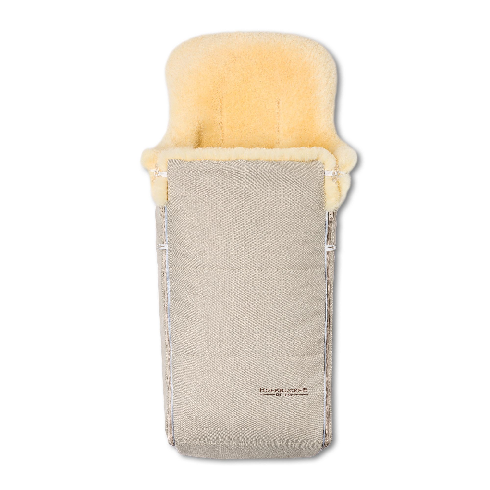 Hofbrucker seit 1948 Fußsack Lammfell-Fußsack Luxus für Kinderwagen und Buggy, warmer Winterfußsack mit echtem Lammfell wind- und wasserabweisend