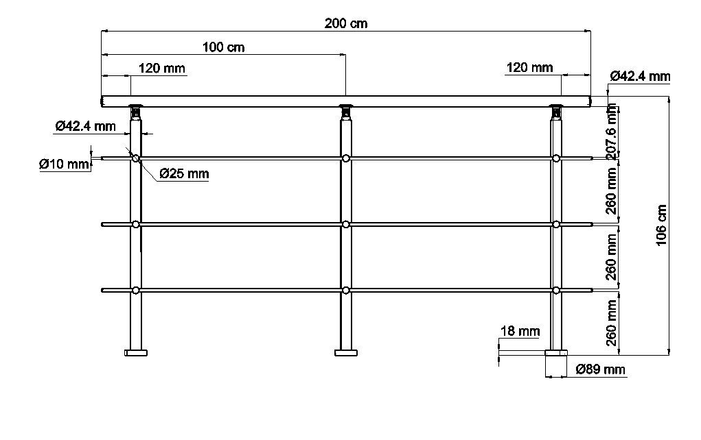 duschspa Treppengeländer Geländer Edelstahl Handlauf 80-240cm Außentreppe 3-5 Querstreben, 100 cm Länge, 106 cm Höhe, mit 3 Pfosten – Bild 4 von 5