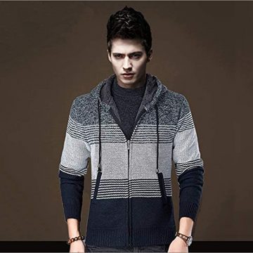 Opspring Strickjacke Herren Hoodie mit Kapuze Pullover Pulli Strick-Sweatshirt-Strickjacke