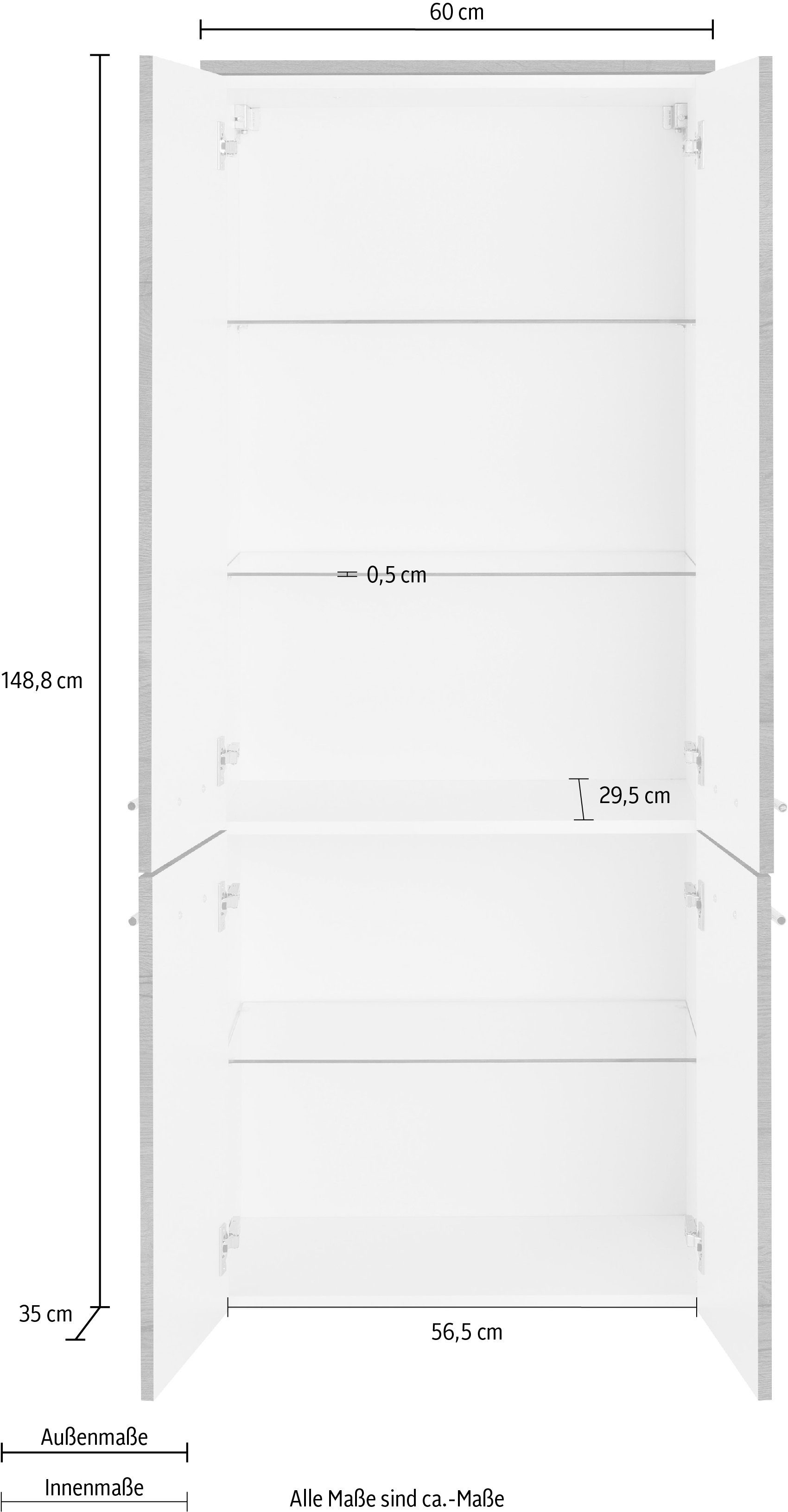 Breite Struktur Midischrank MARLIN | 60 Eiche Struktur 3040, weiß cm Eiche weiß