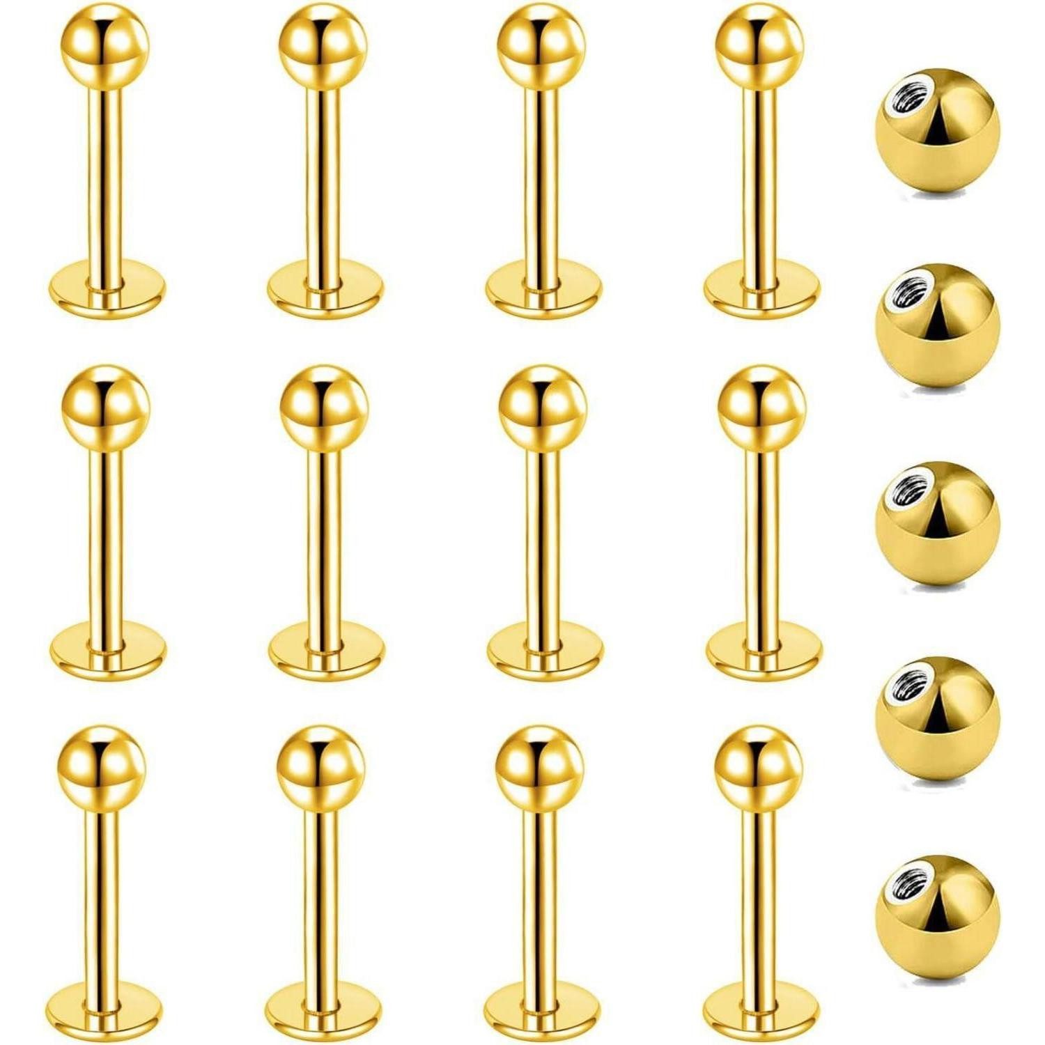 Piercing-Set Lippenpiercing Stecker Chirurgenstahl Labret 1,2mm 12er Gold 8mm