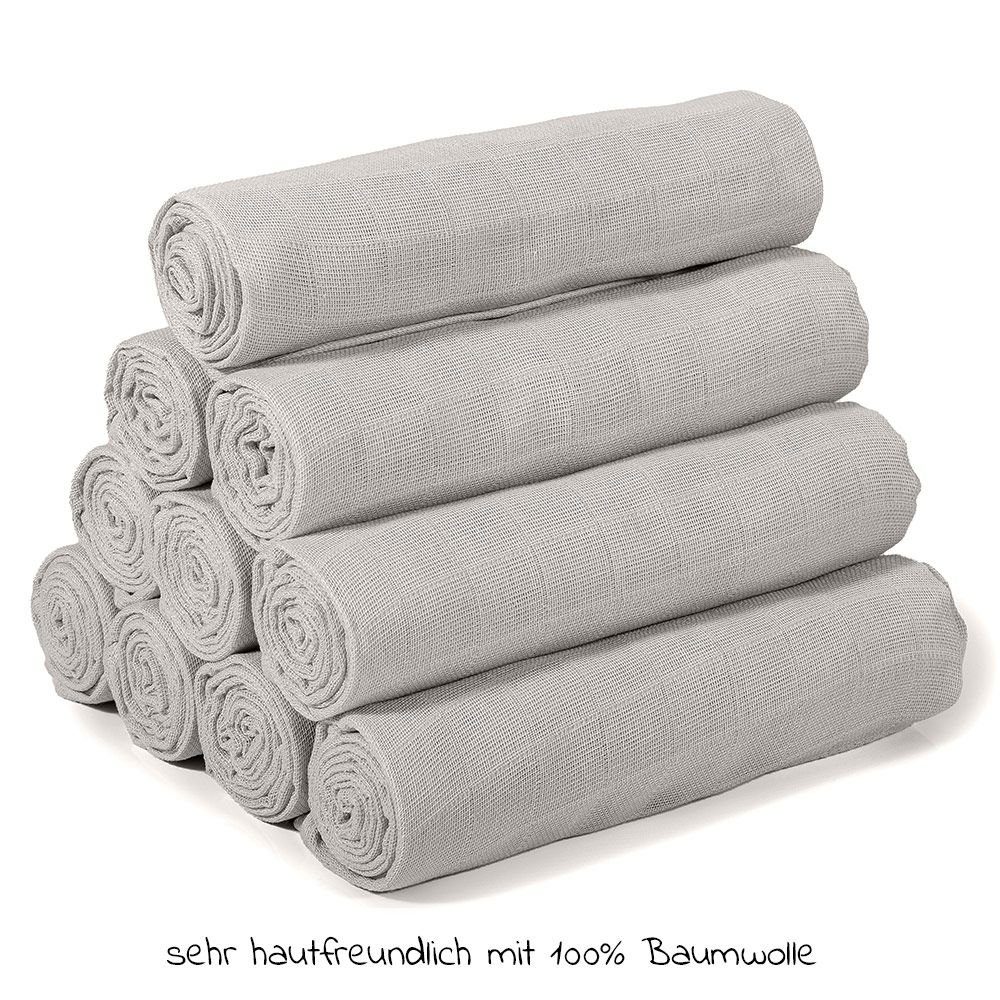 Makian Stoffwindeln Grau, Mullwindeln Mulltücher - 10er Pack 80 x 80 cm - Stoffwindeln