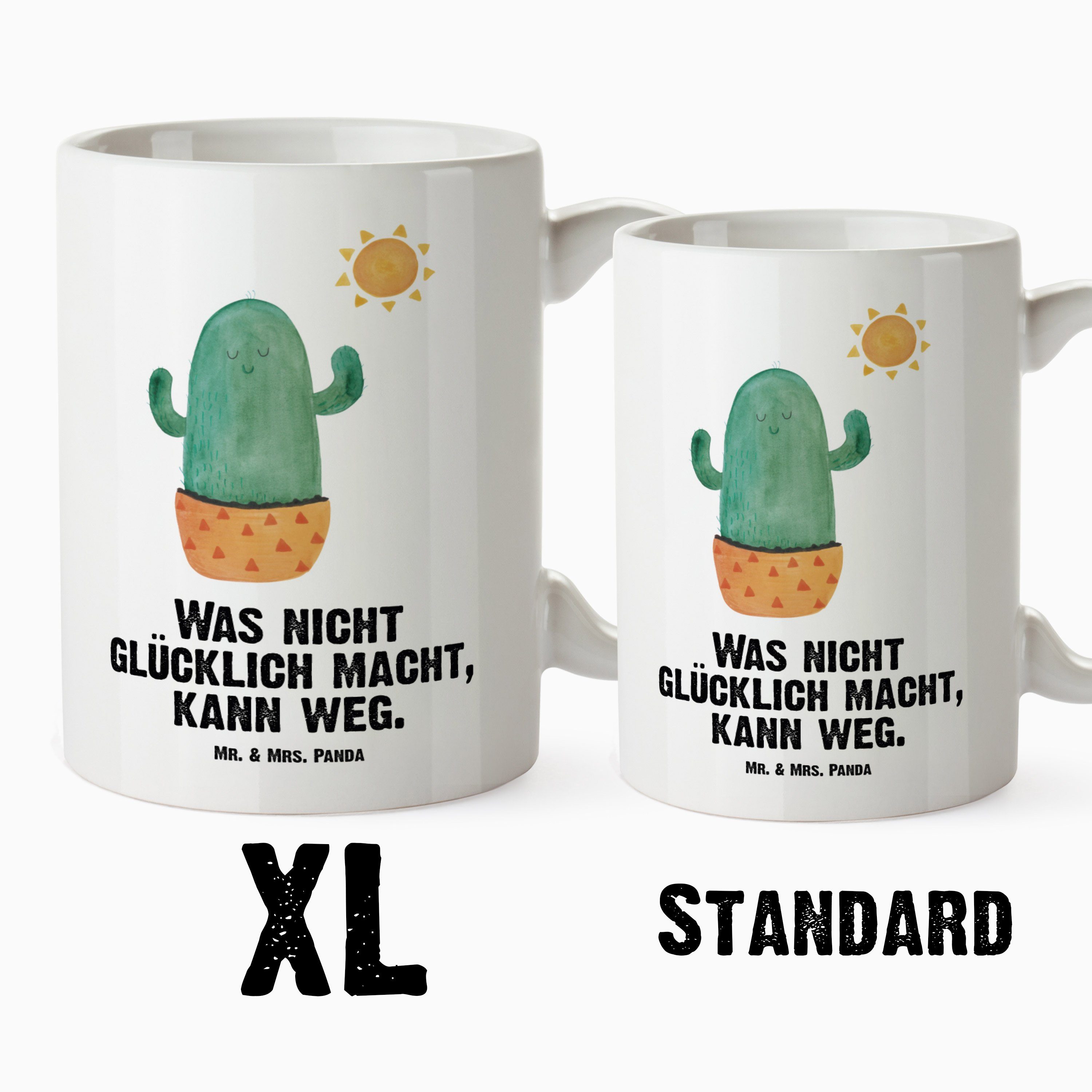 Mr. & Mrs. Panda Tasse Kaktus Sonnenanbeter - Weiß - Geschenk, XL Tasse, spülmaschinenfest, XL Tasse Keramik