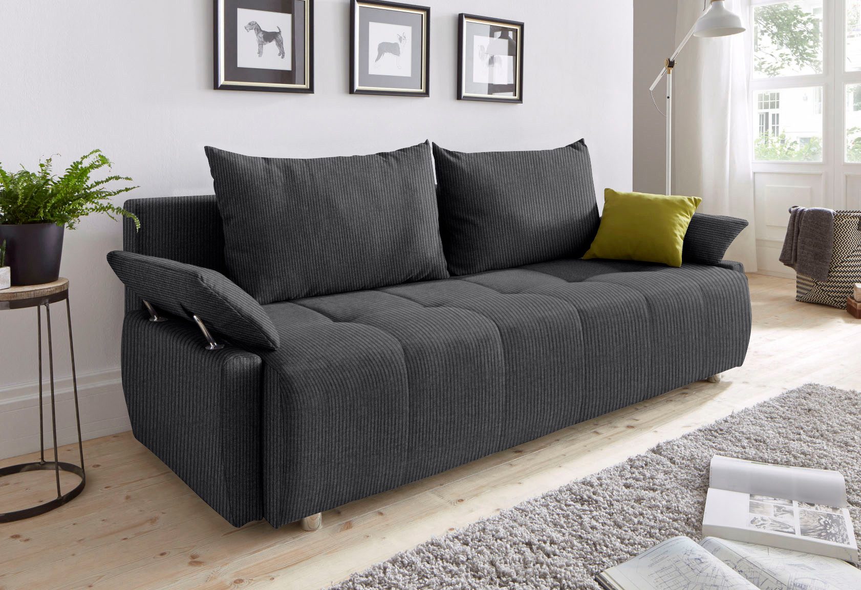 COLLECTION AB Schlafsofa Funtastic, B: 212 cm, Liegefl. 145x187 cm, Armteilverstellung,in Cord, Schlaffunktion, Bettkasten & Zierkissen, Gästebett mit Federkern