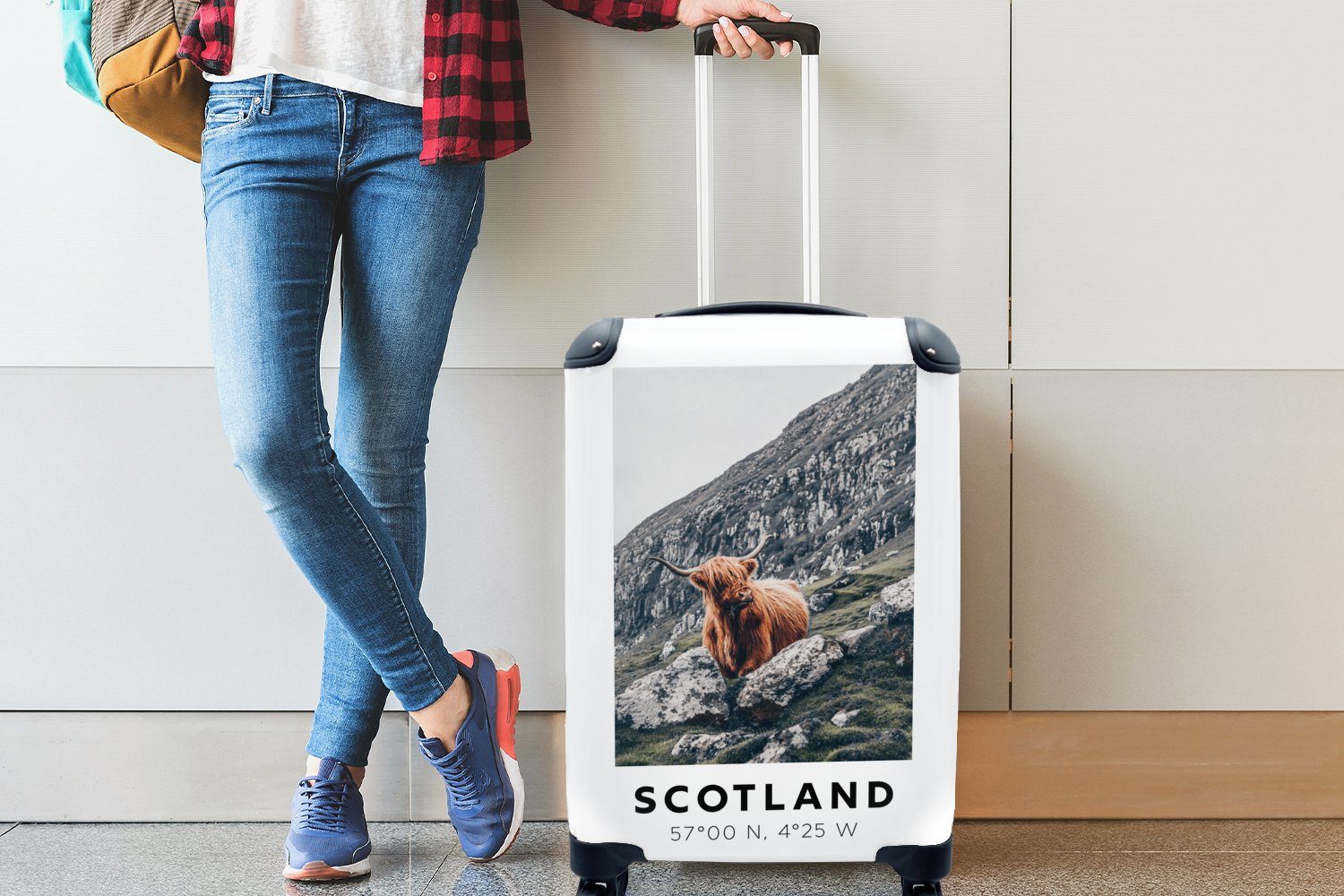 Reisetasche - 4 - Highlander Handgepäckkoffer MuchoWow Reisekoffer mit Handgepäck für Schottische Schottland Ferien, Trolley, Rollen, rollen, Berge,