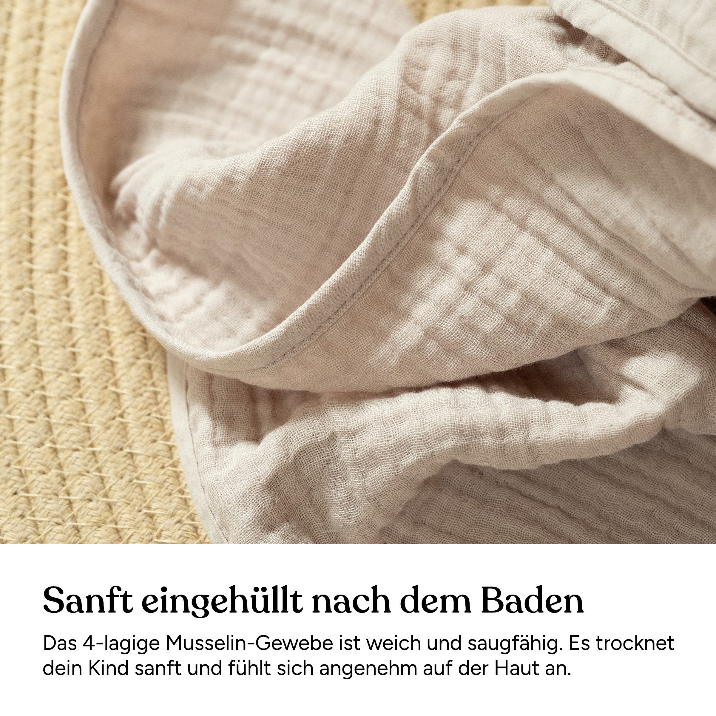 Ehrenkind Badeponcho Musselin, aus sanfter Bio-Baumwolle, 4-lagiges Musselin-Gewebe