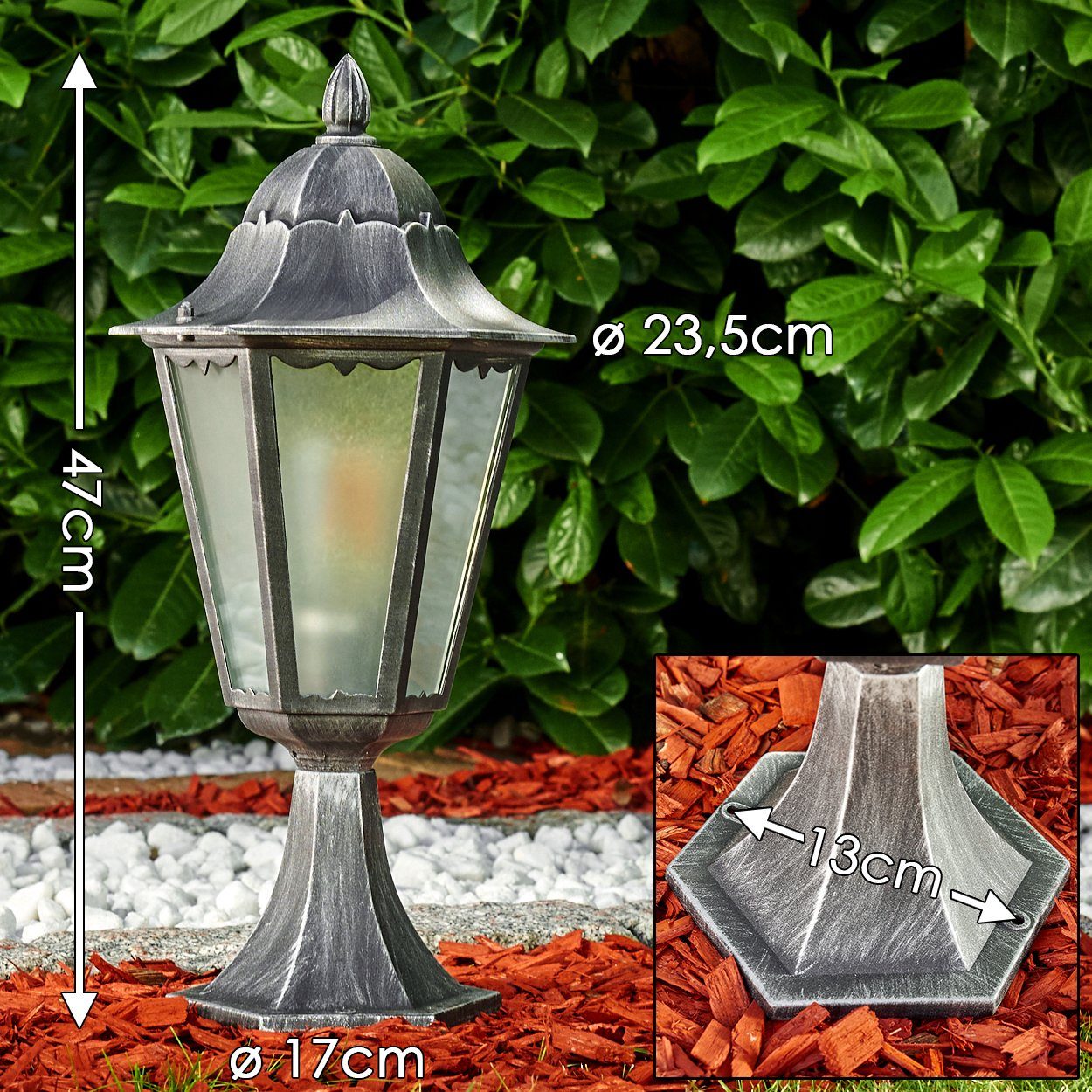 hofstein Pollerleuchte »Ganna« Außenleuchte Frost, Aluguß Schwarz/Silber, Milchglas-Scheiben, Wegeleuchte, höhenverstellbar, Retro/Vintage Gartenlampe, E27, IP44