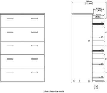 Home affaire Hochkommode, graue Stangengriffe, einfache Selbstmontage, 74,1 x 114,7 x 35,95 cm