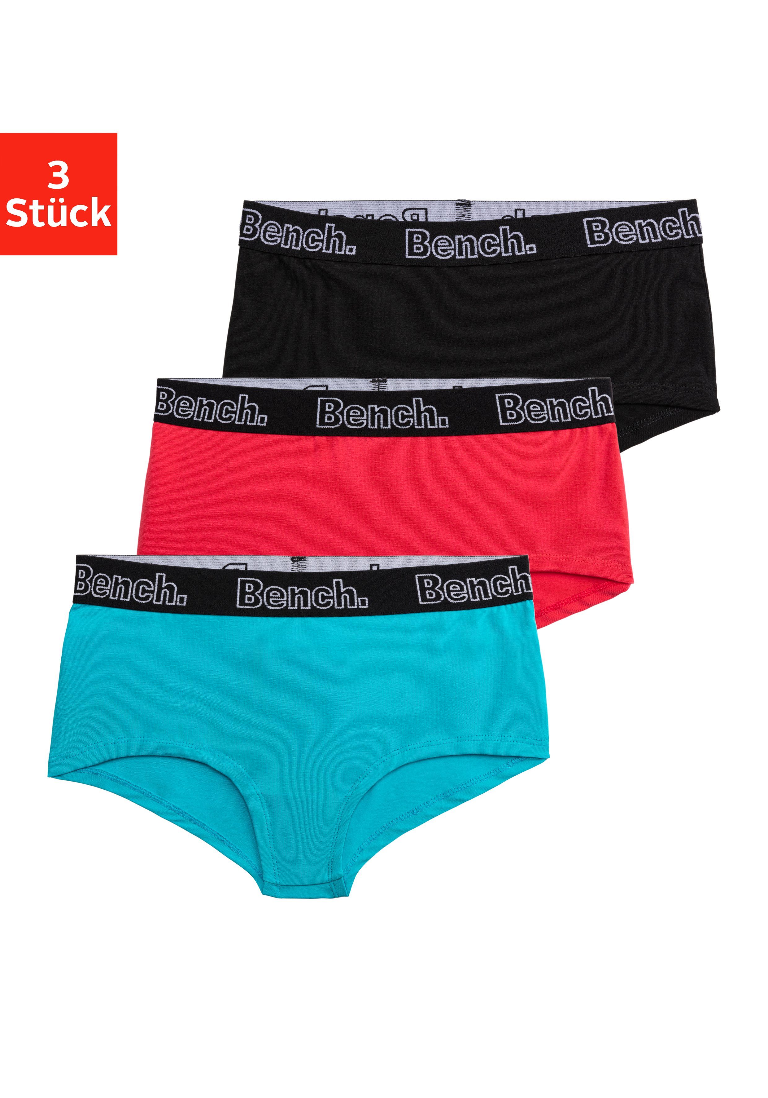 Bench. Panty (Packung, 3-St) mit schwarzem Logo Webbund türkis / pink / schwarz