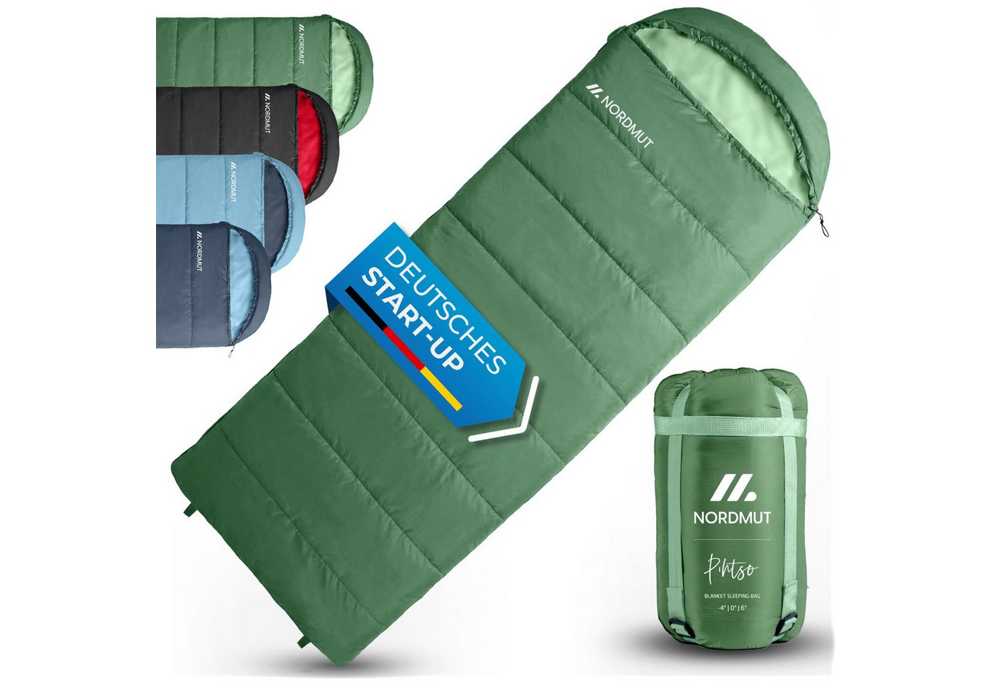 Nordmut Deckenschlafsack Sommer 3 Jahreszeiten Camping Outdoor, kleines Packmaß, leicht, warm (Spar-Set, 1 tlg., Nordmut Pihtso + Kompressionsbeutel), wasserabweisend, atmungsaktiv, YKK 2-Wege-Reißverschluss, Erwachsene