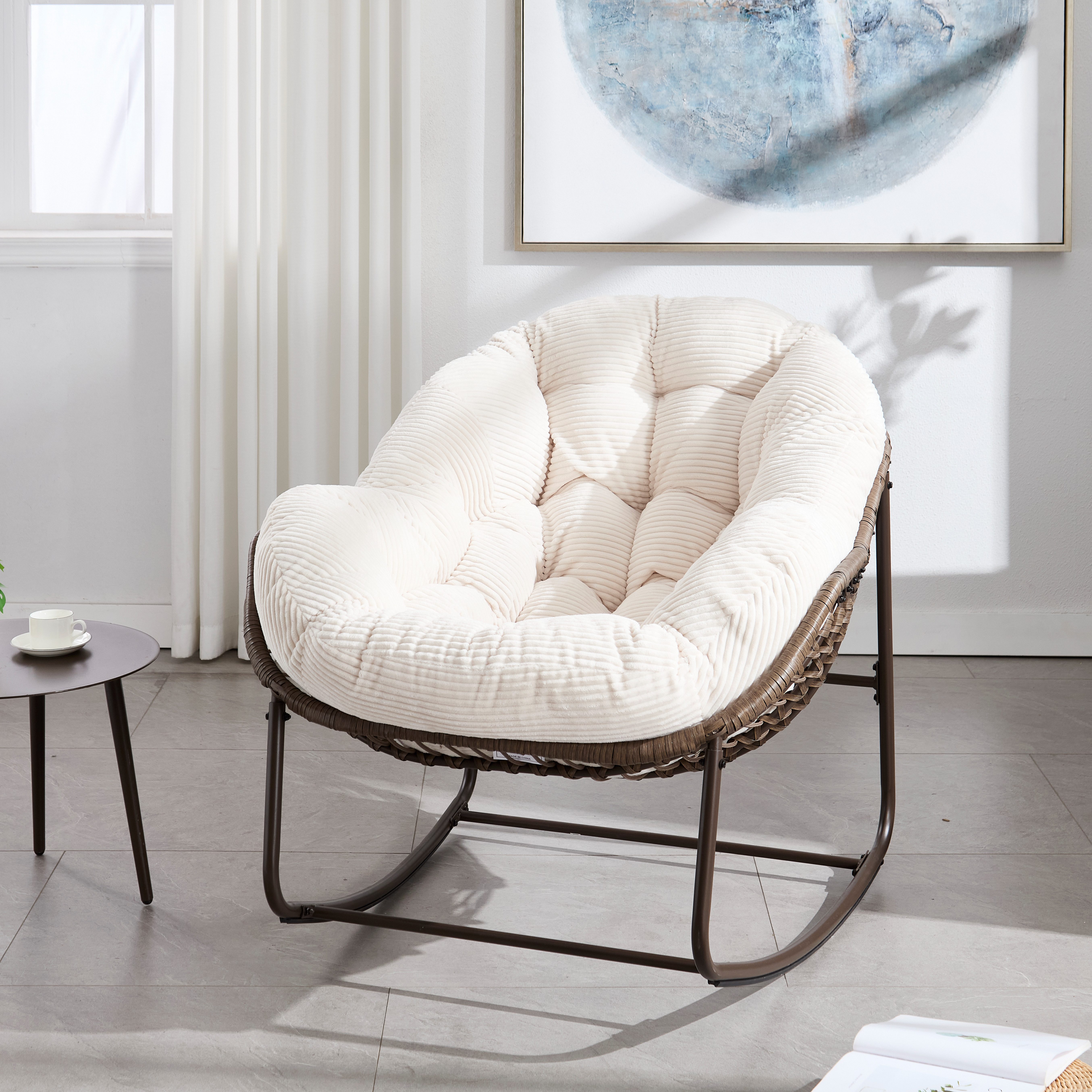i@home Schaukelsessel 78×106×90 cm ergonomische Kurvenform (für Terrasse, Veranda & Wohnzimmer, 1-St., handgefertigtes Rattan), gemütlicher Rattan Schaukelstühle Outdoor mit Polster, Ei-Form