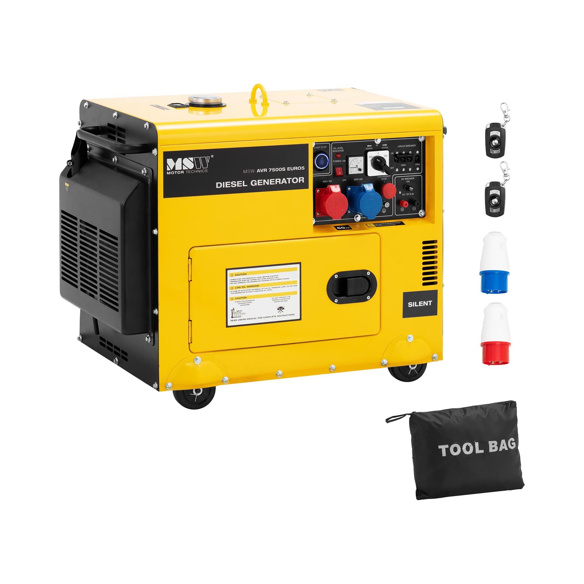 MSW Stromerzeuger Notstromaggregat Diesel 16L Stromerzeuger 7500 W 230/400 V AVR Euro 5, 400 V