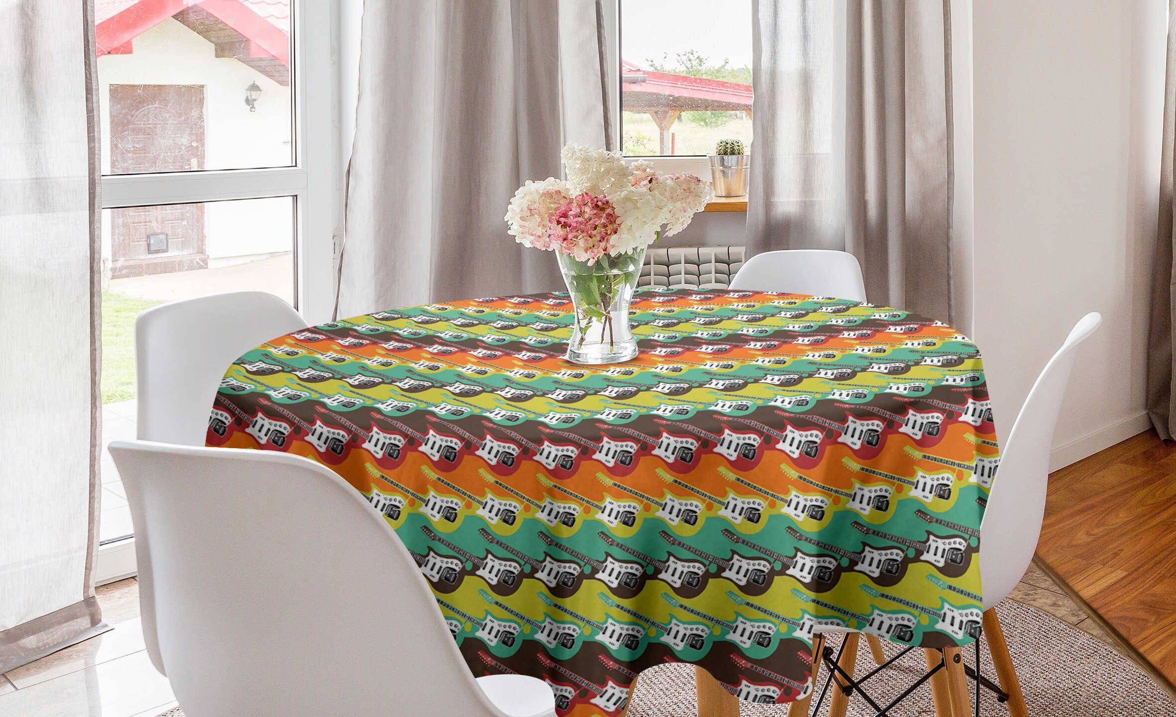 Tischdecke Tischdecke für Esszimmer Abdeckung Küche Dekoration, Farben Abstrakt Kreis Moderne Gitarre Abakuhaus