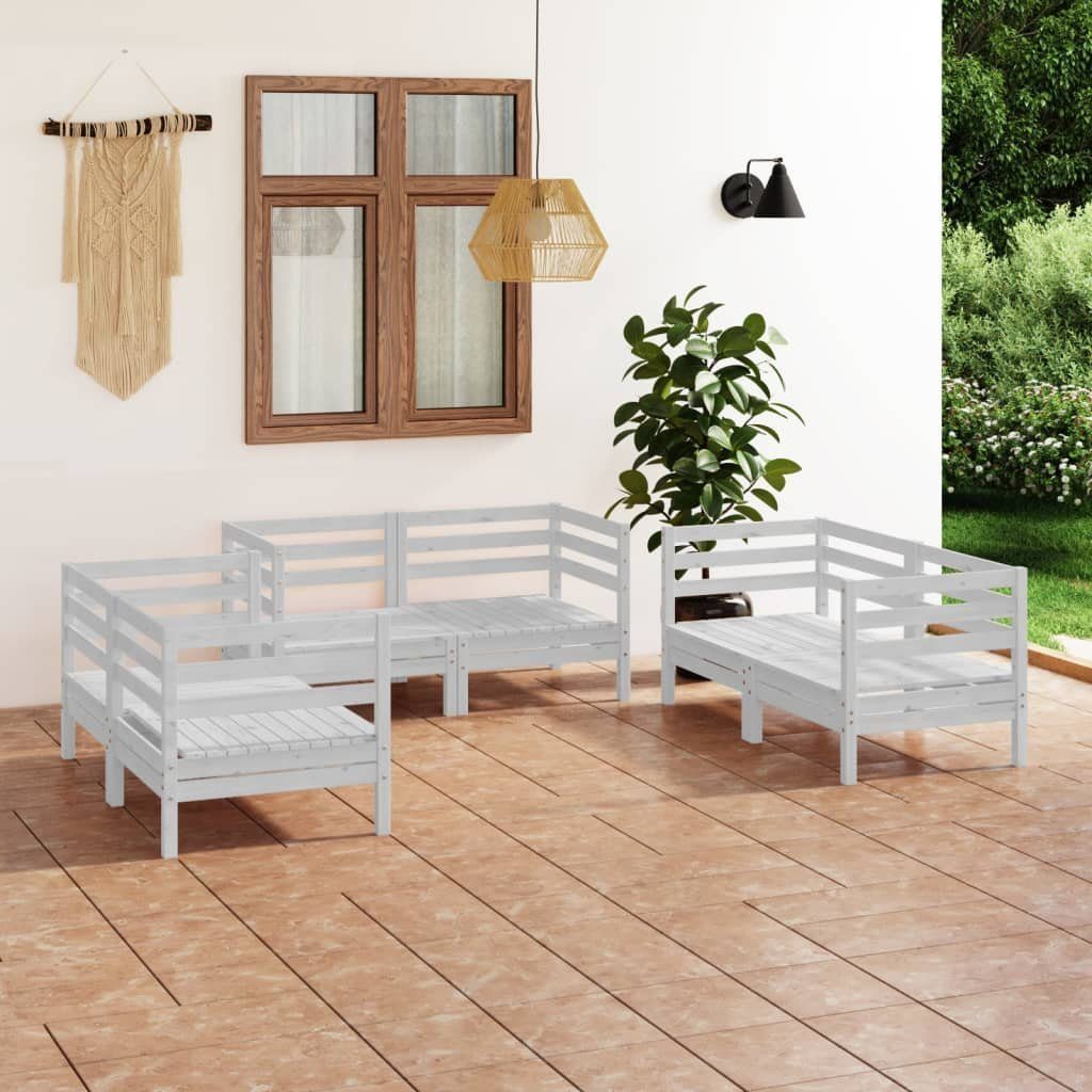 Garten-Lounge-Set Massivholz vidaXL (1-tlg) Kiefer, 6-tlg. Gartenlounge-Set Weiß