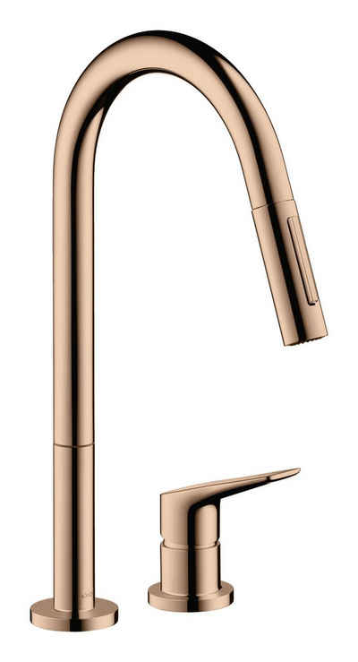 hansgrohe Küchenarmatur Axor Citterio M 2-Loch Spültischmischer 220 m. herausziehbarer Brause - Polished