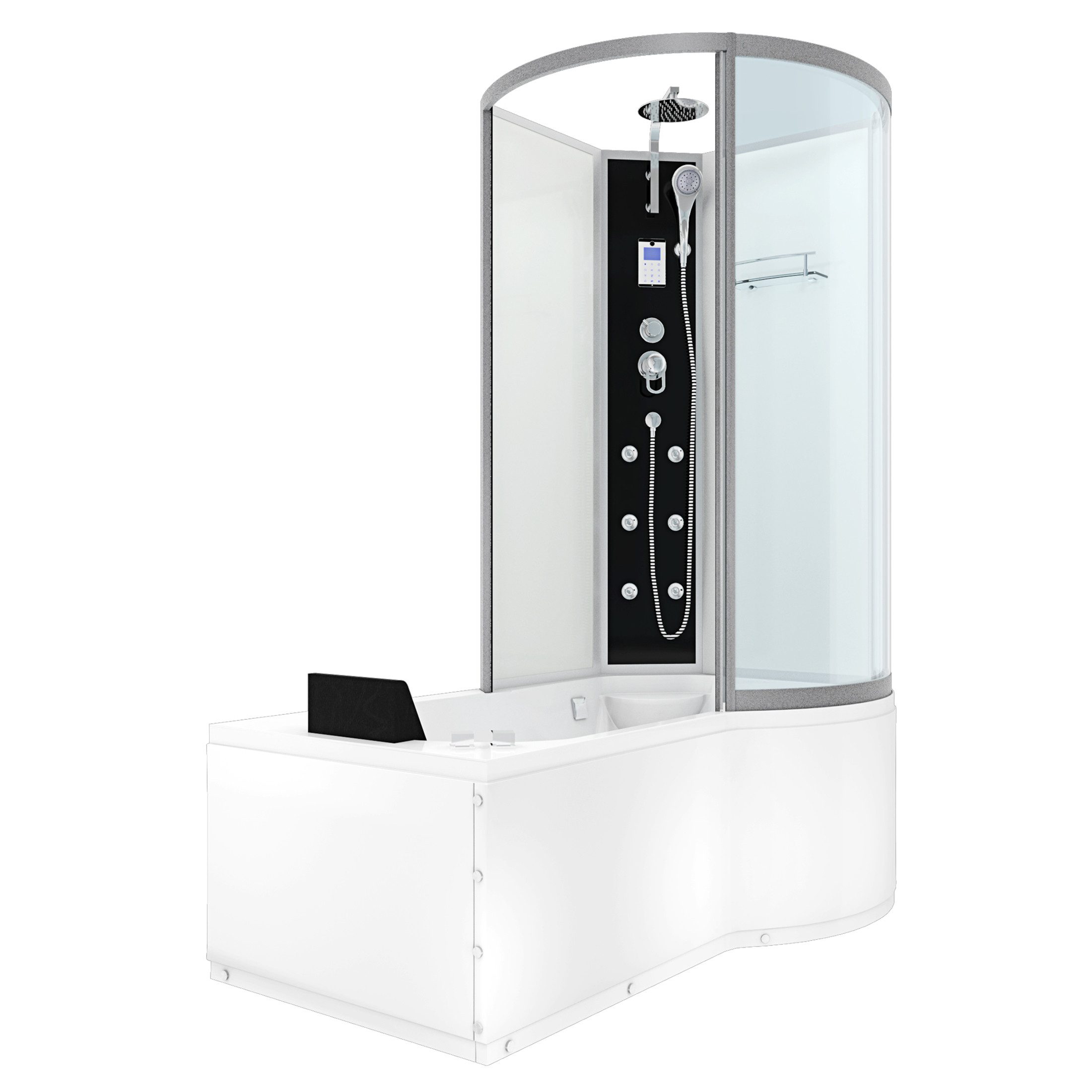 AcquaVapore Grossraumdusche Whirlpool Wanne Duschkabine ws K50-L01-WP-ALL 170x, Sicherheitsglas ESG, Integrierte Massagedüsen, Moderner Touchscreen, Digitale Steuerung, In