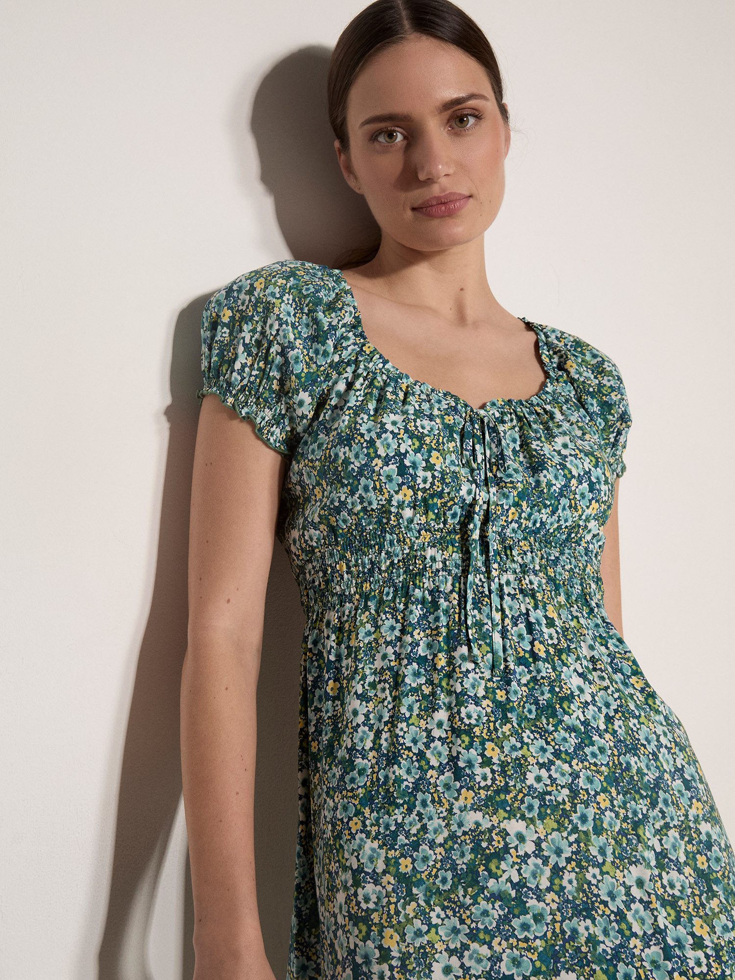 Apricot Midikleid mit elastischem Bund